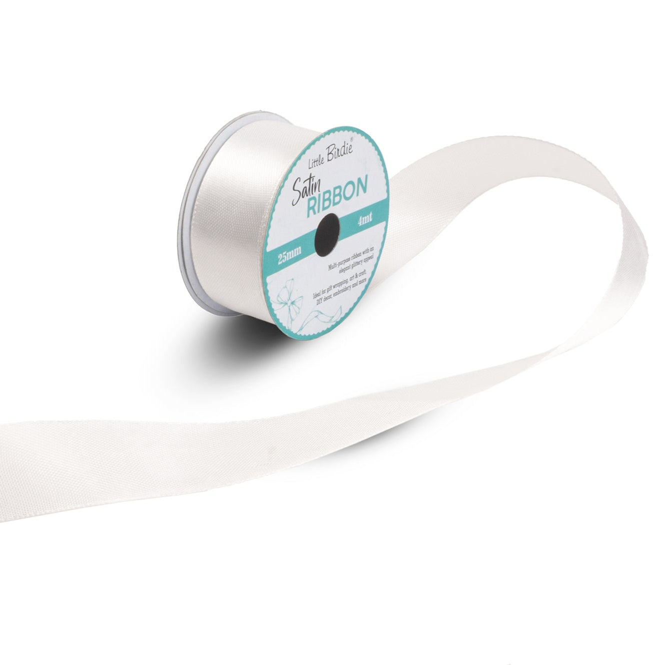 Satin Ribbon | 25mm | Off White | 4 Meters - 1 Roll