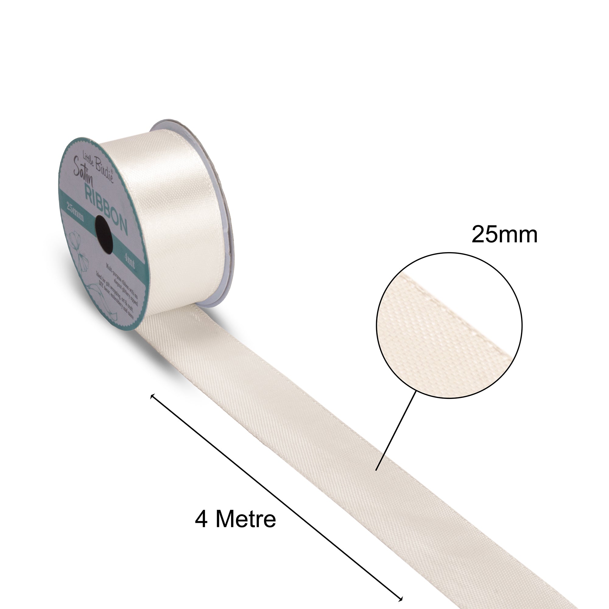 Satin Ribbon | 25mm | Off White | 4 Meters - 1 Roll