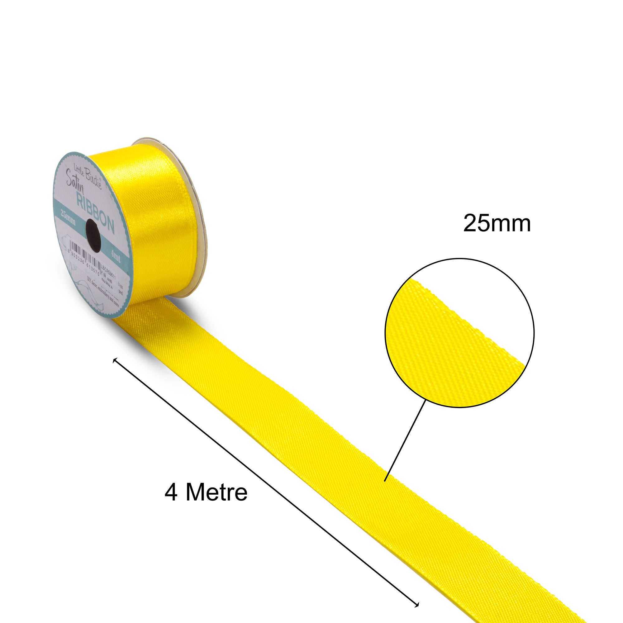 Satin Ribbon | 25mm | Lemon Yellow | 4 Meters - 1 Roll
