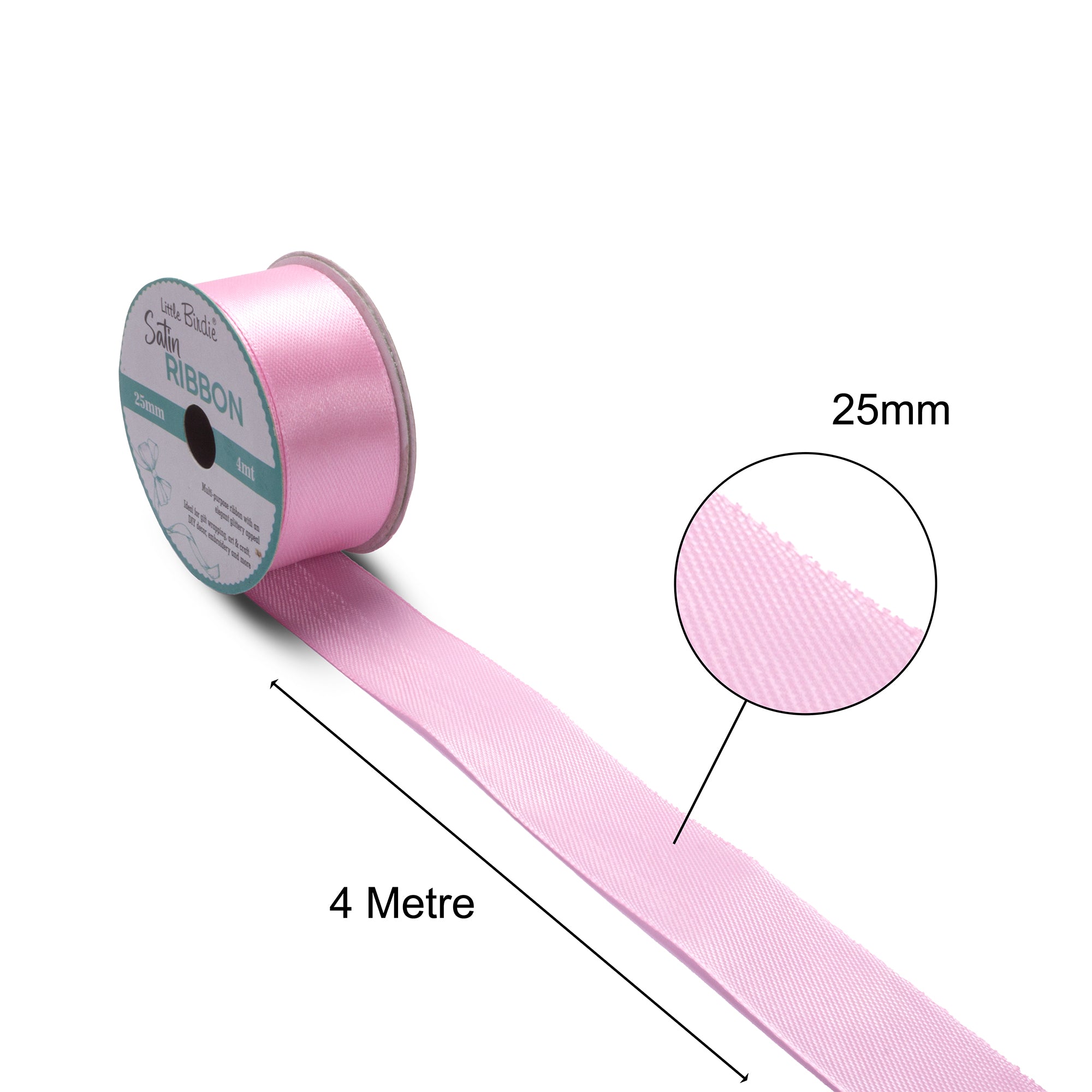 Satin Ribbon | 25mm | Baby Pink | 4 Meter - 1 Roll