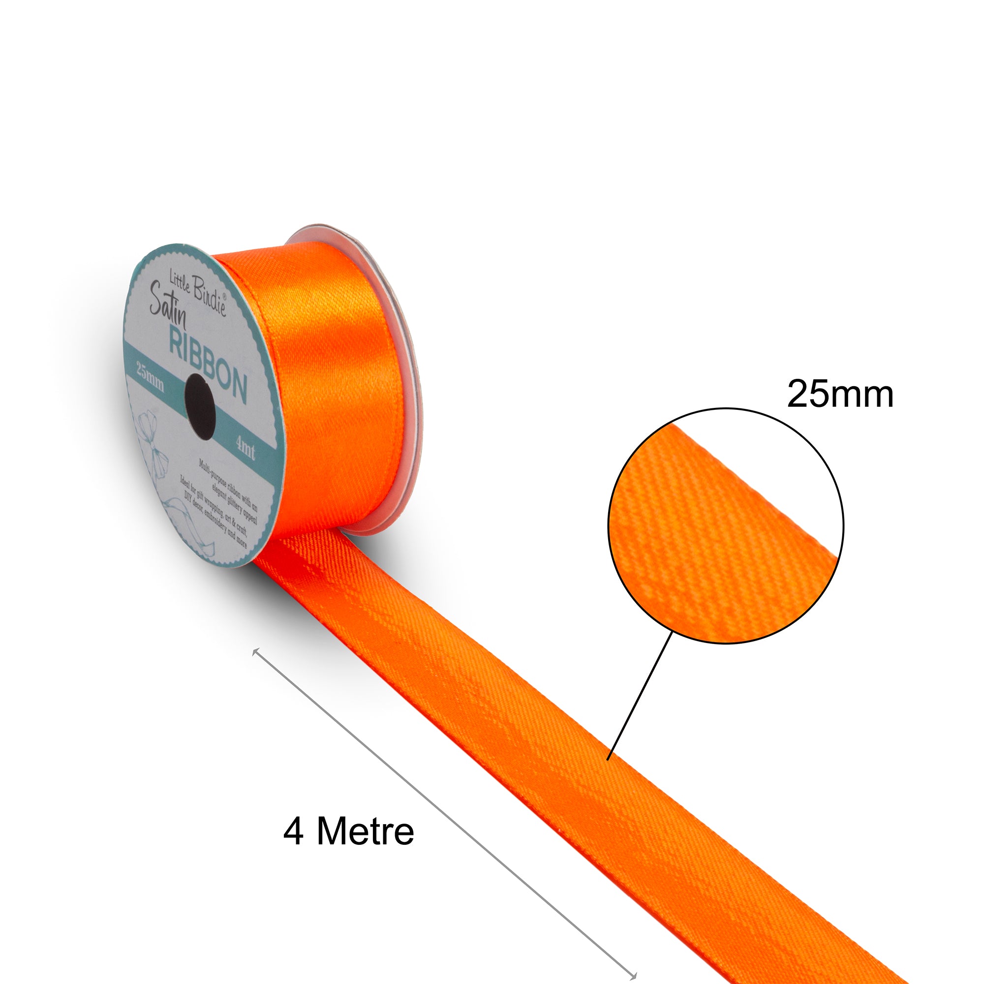 Satin Ribbon | 25mm | Orange | 4 Meters - 1 Roll