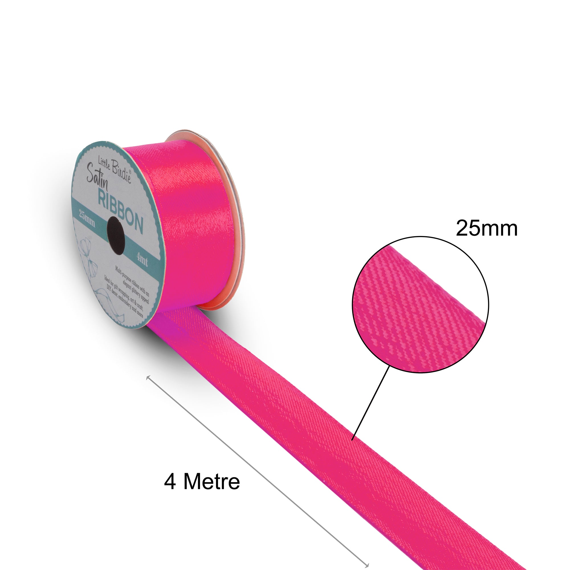 Satin Ribbon | 25mm | Hot Pink | 4 Meters - 1 Roll