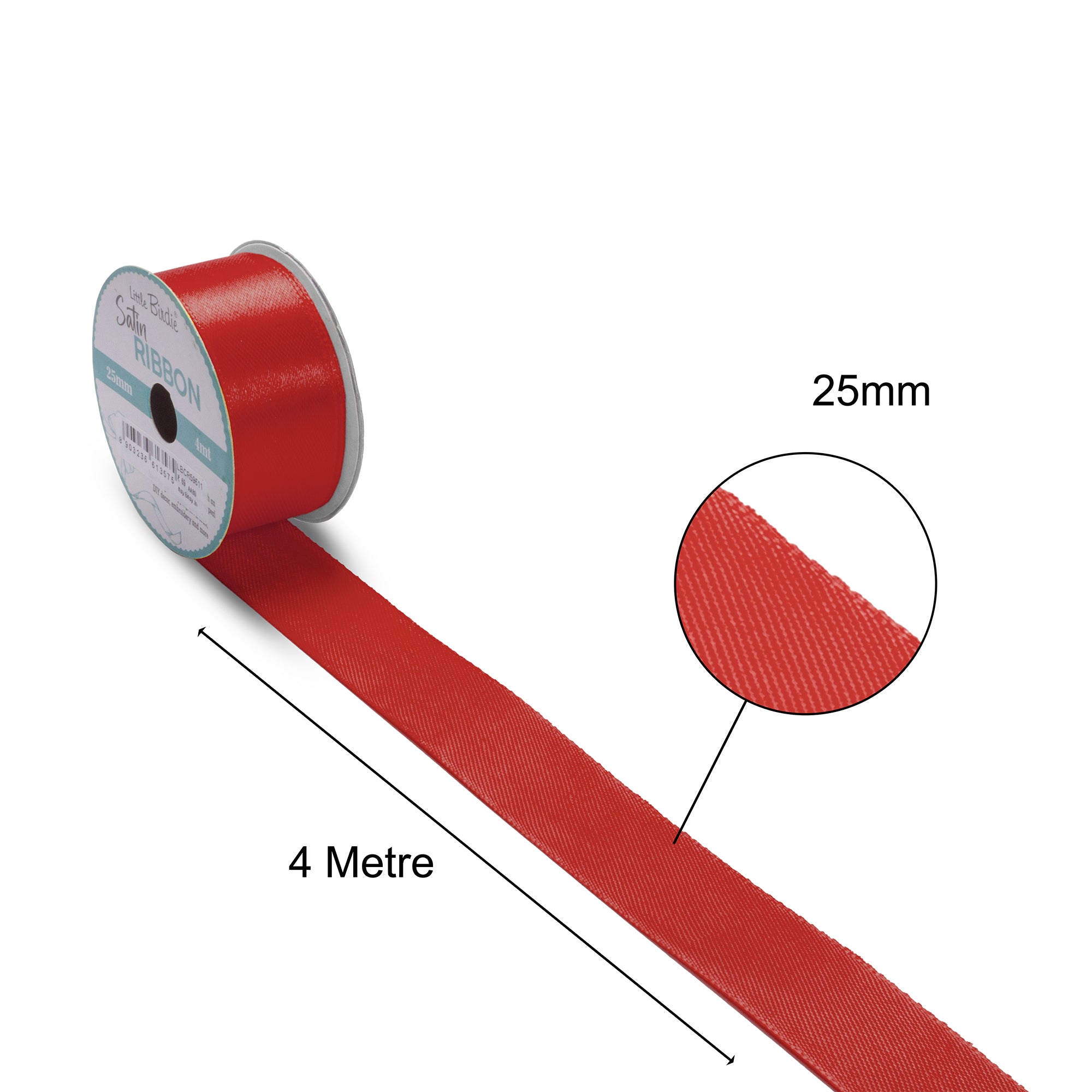 Satin Ribbon | 25mm | Red | 4 Meters - 1 Roll
