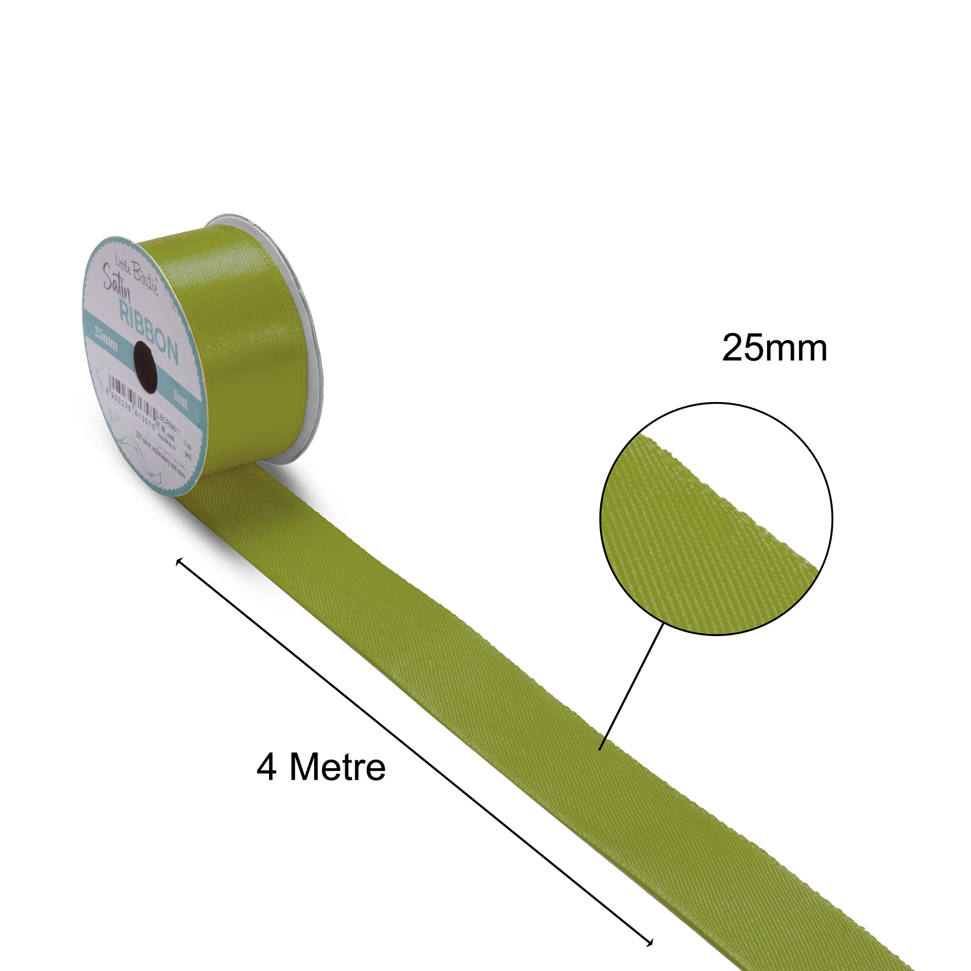 Satin Ribbon | 25mm | Olive Green | 4 Meters - 1 Roll