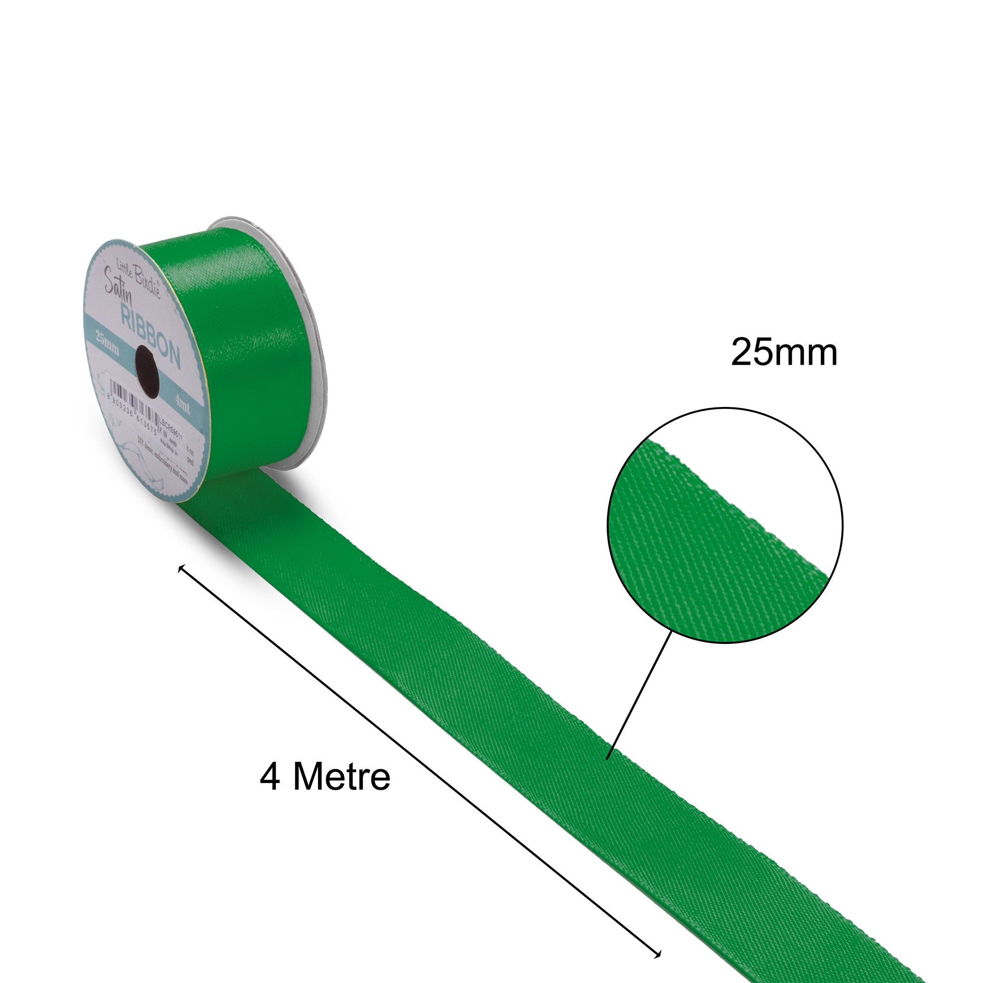 Satin Ribbon | 25mm | Green | 4 Meters - 1 Roll