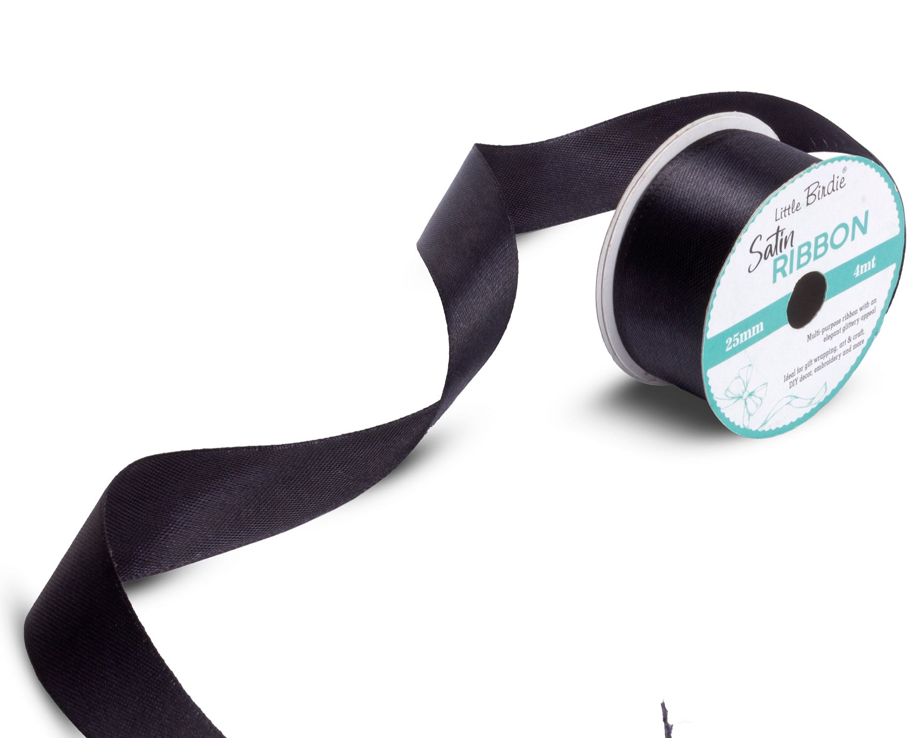 Satin Ribbon | 25mm | Black | 4 Meters -  1 Roll