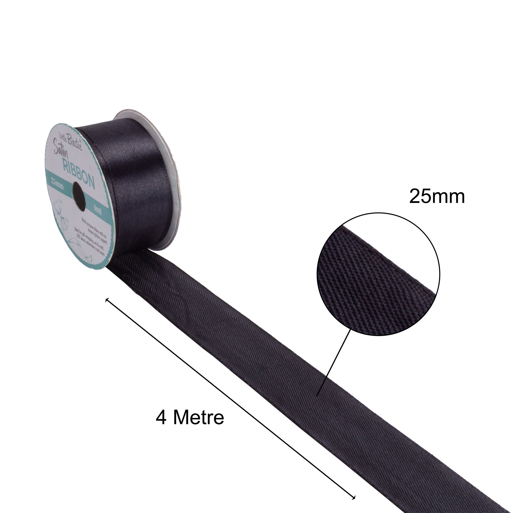 Satin Ribbon | 25mm | Black | 4 Meters -  1 Roll