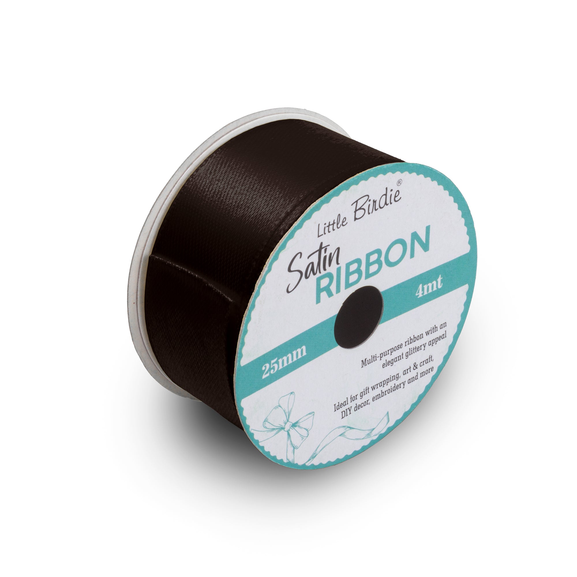Satin Ribbon | 25mm | Black | 4 Meters -  1 Roll