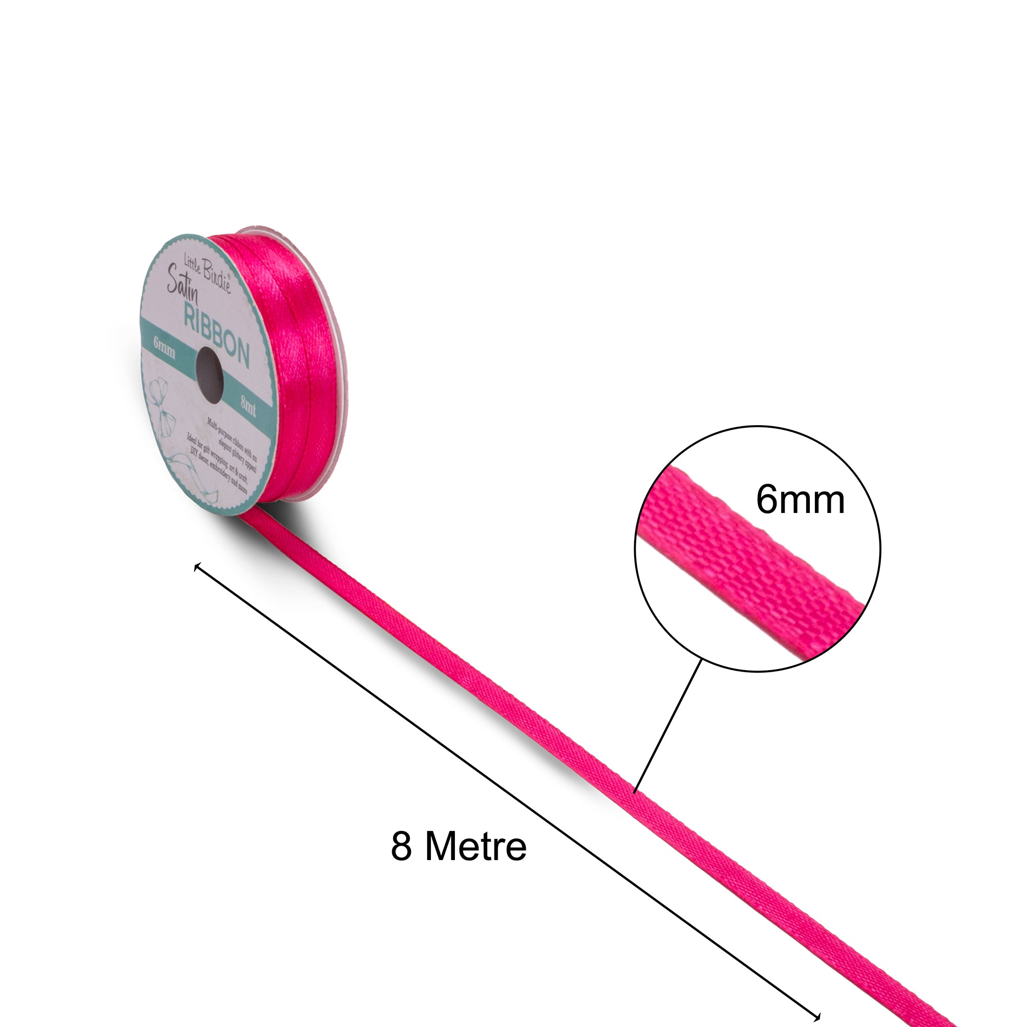 Satin Ribbon | 6mm | Hot Pink | 8 Meters - 1 Roll