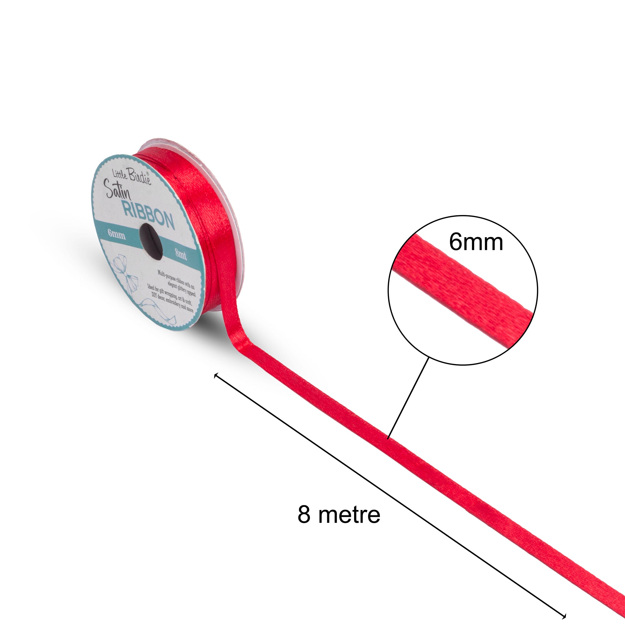 Satin Ribbon | 6mm | Red | 8 Meters - 1 Roll