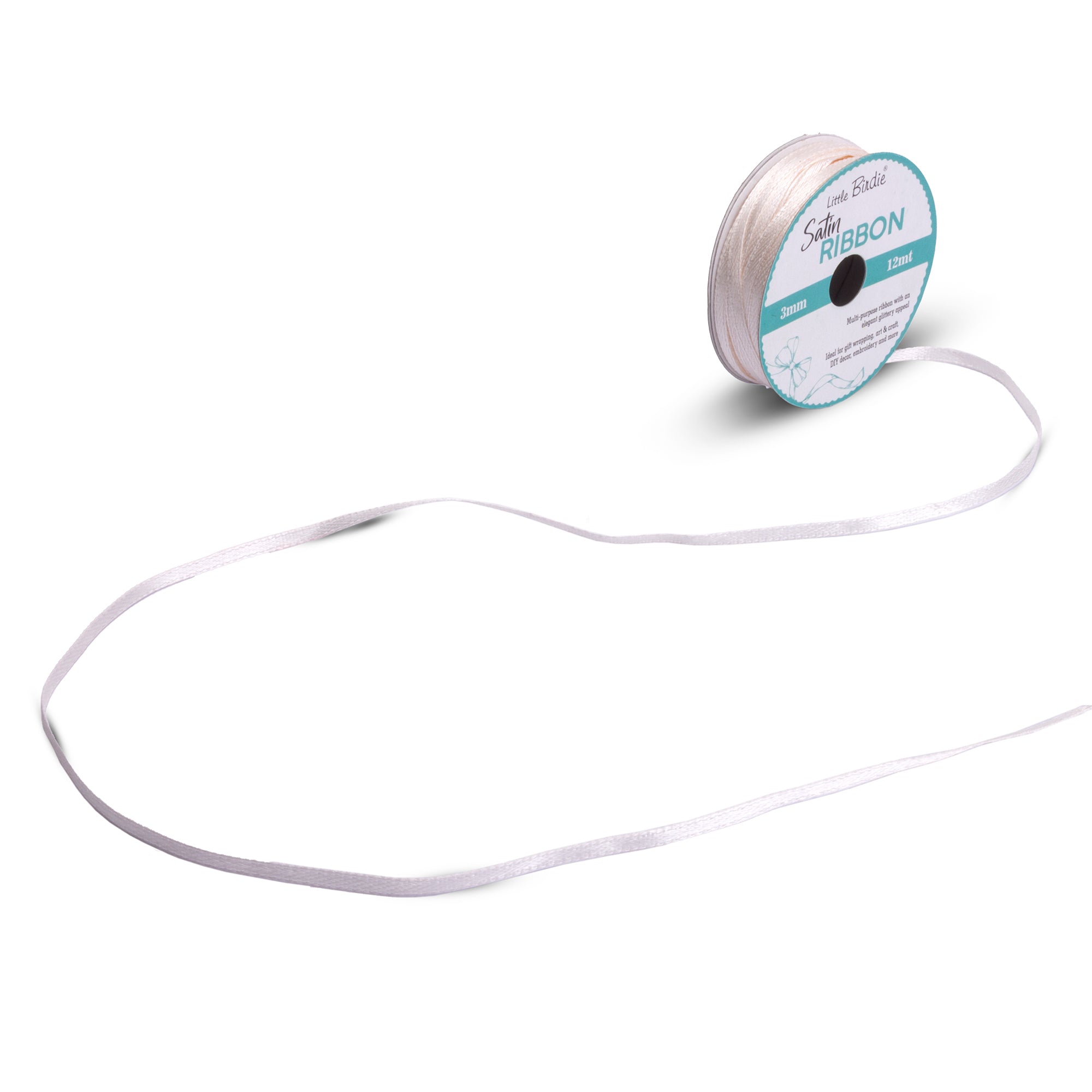 Satin Ribbon | 3mm | Off White | 12 Meter - 1 Roll