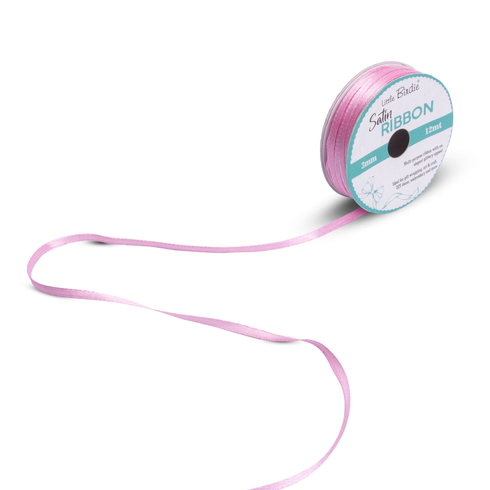 Satin Ribbon | 3mm | Baby Pink | 12 Meters - 1 Roll