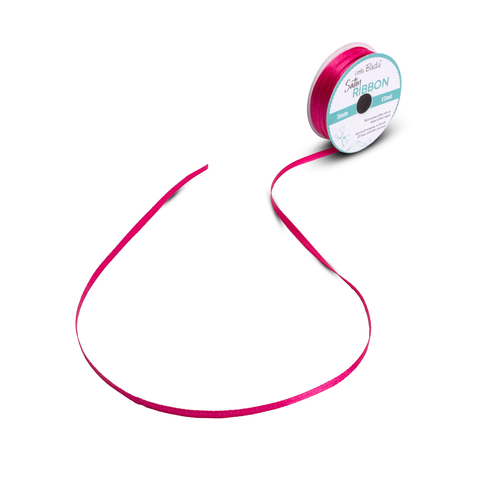 Satin Ribbon | 3mm | Hot Pink |  12 Meter - 1 Roll