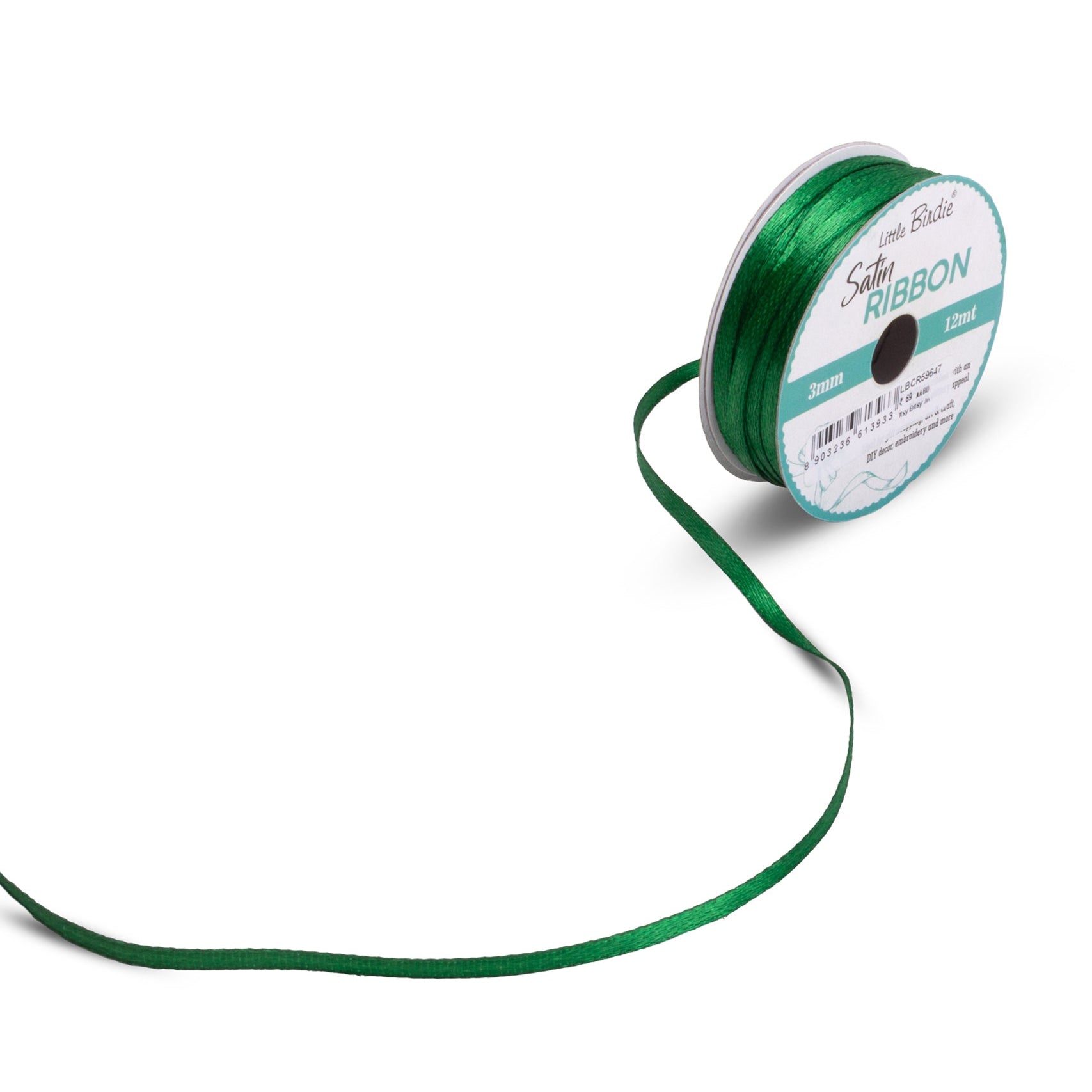 Satin Ribbon | 3mm | Green | 12 Meter - 1 Roll