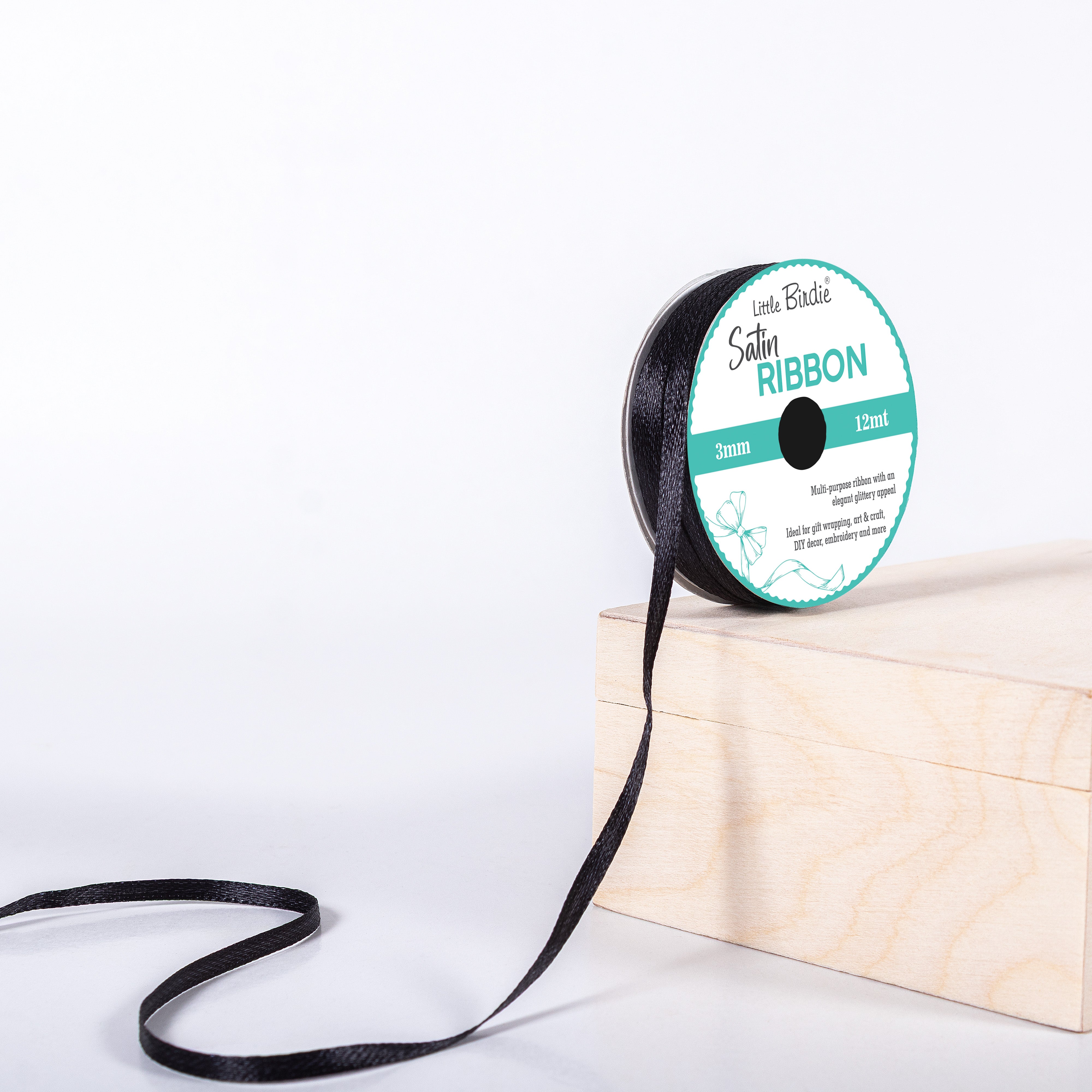 Satin Ribbon 3mm Black 12mtr 1Roll