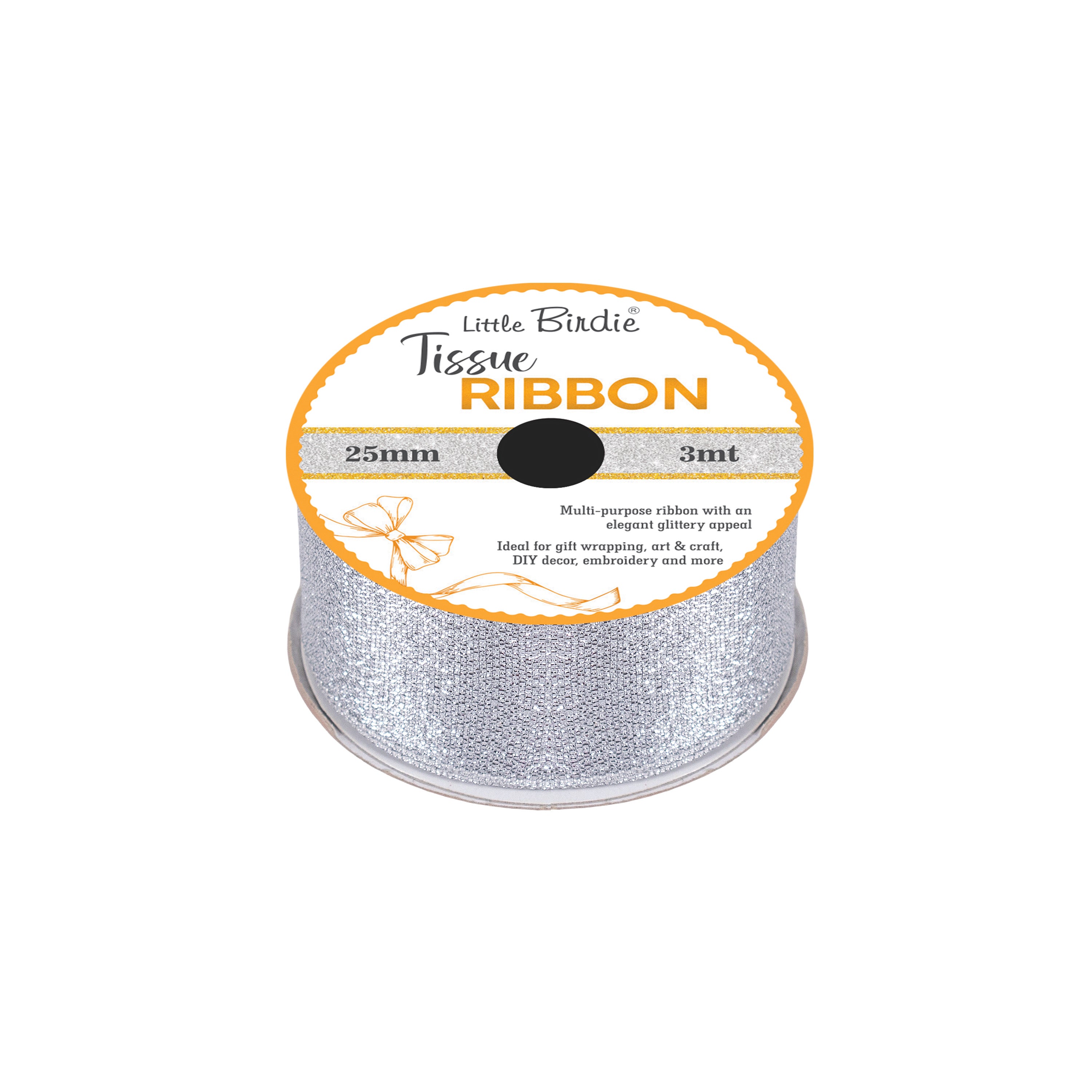 Tissue Ribbon 25mm Silver 3mtr 1Roll