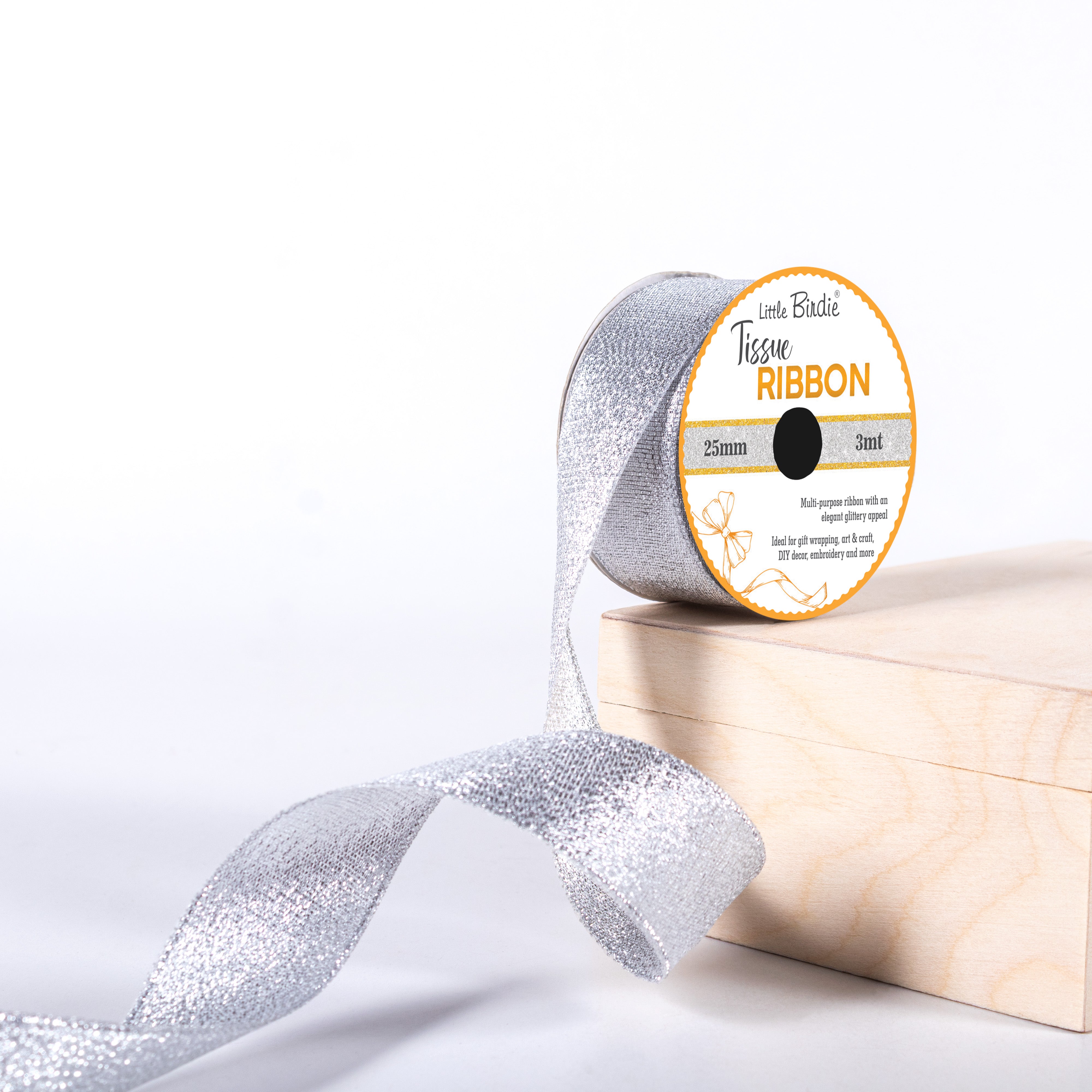 Tissue Ribbon 25mm Silver 3mtr 1Roll