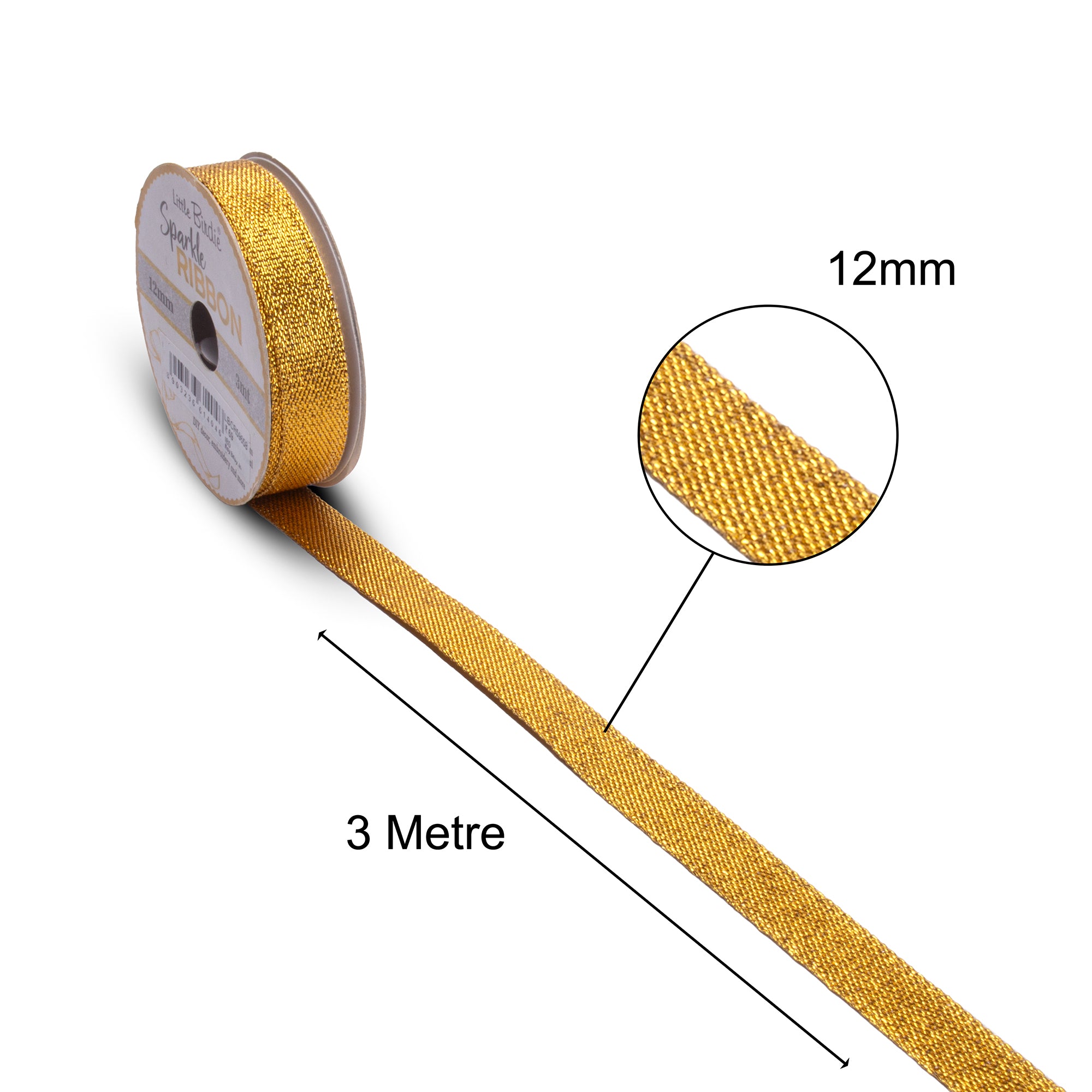 Sparkle Ribbon | 12mm | Pure Gold | 3 Meter - 1 Roll