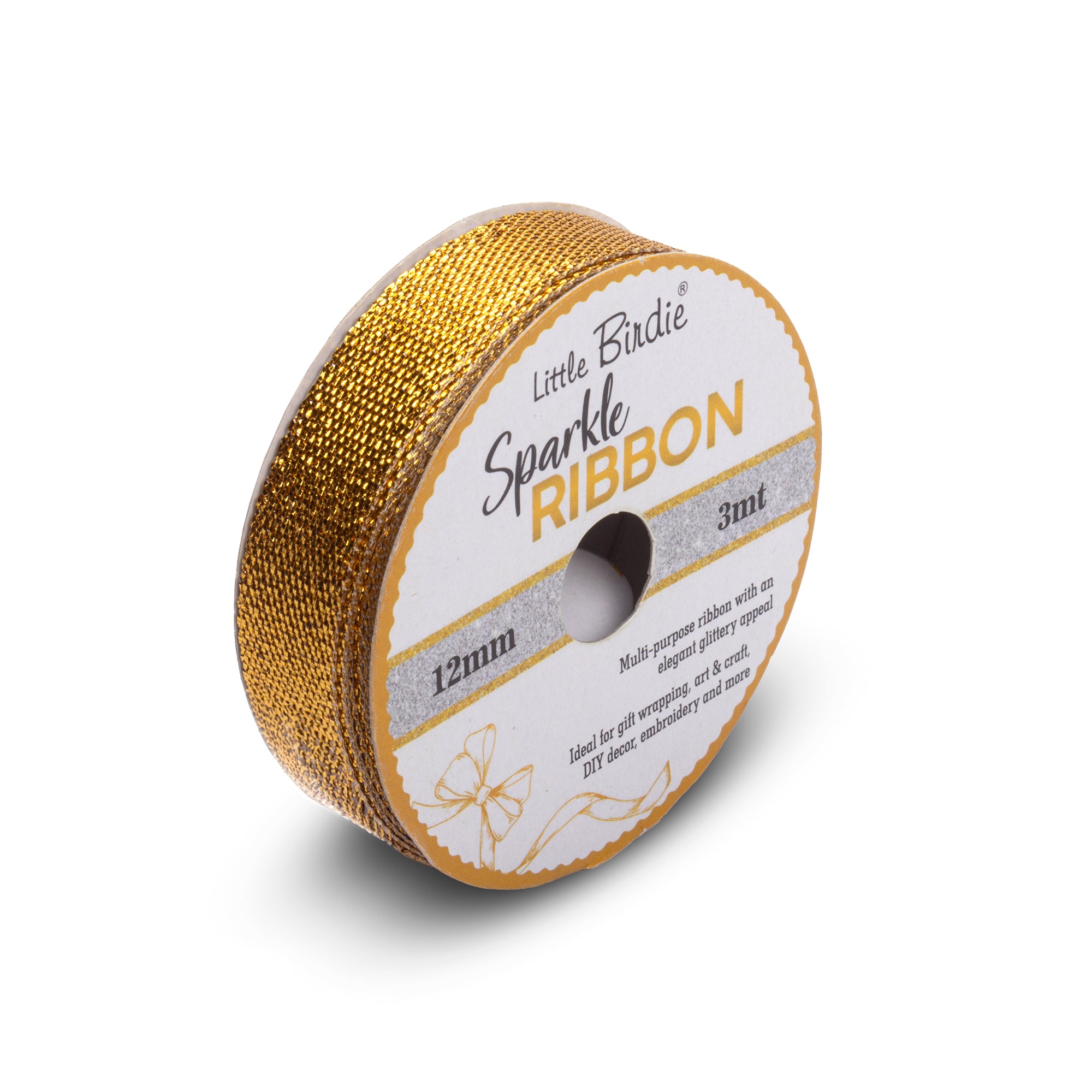 Sparkle Ribbon | 12mm | Pure Gold | 3 Meter - 1 Roll