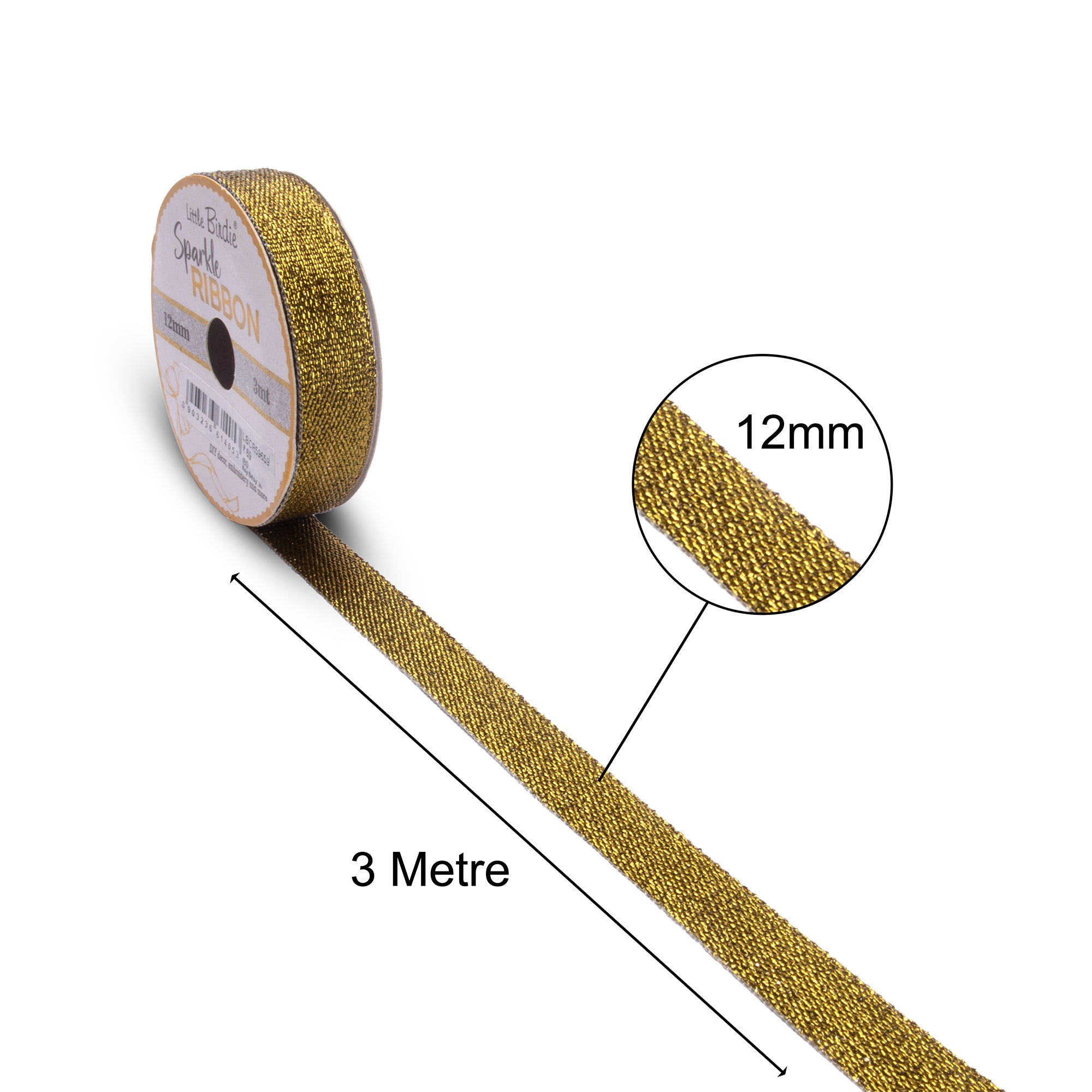 Sparkle Ribbon | 12mm |  Vintage Gold | 3 Meters - 1 Roll
