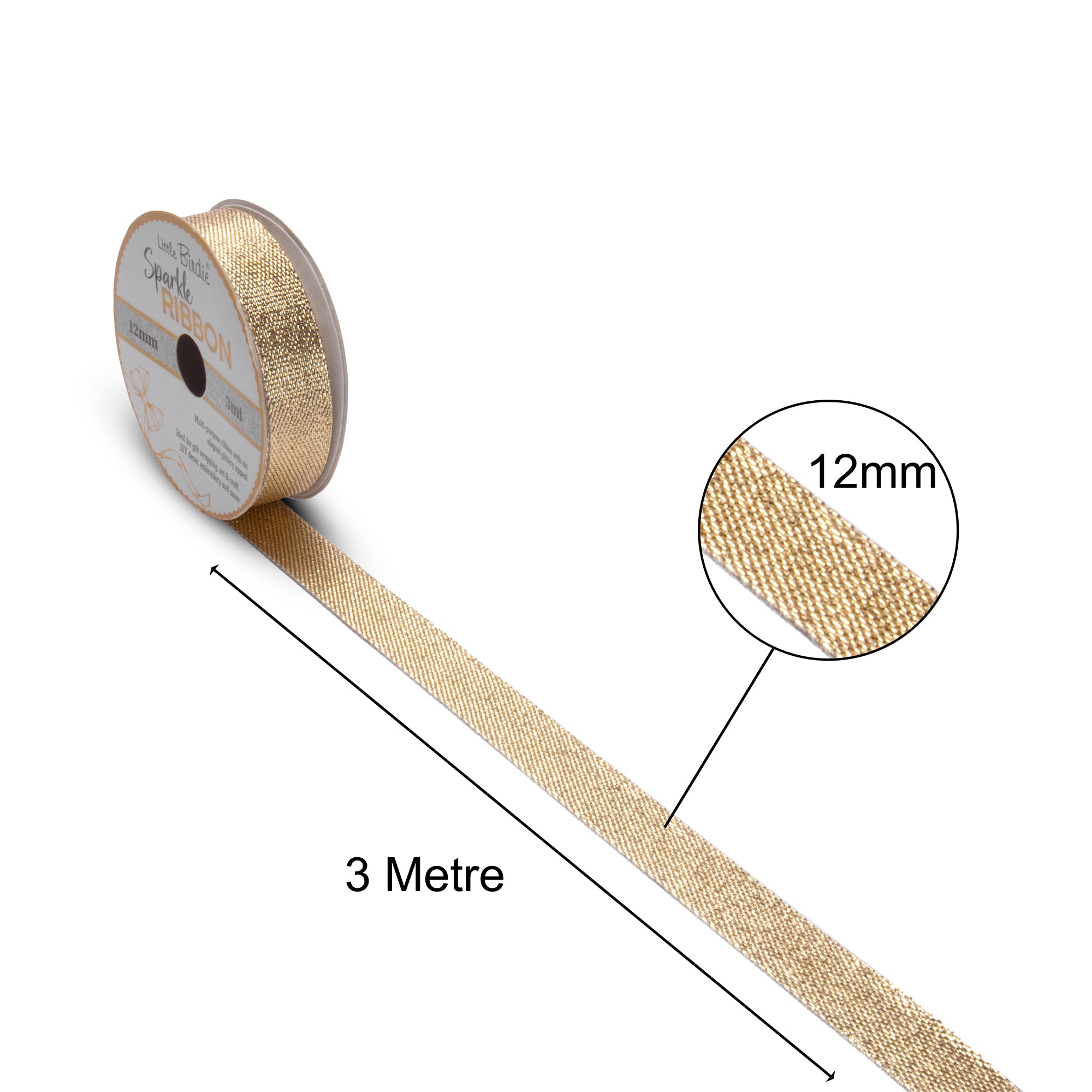 Sparkle Ribbon | 12mm | Light Rose Gold | 3 Meters - 1 Roll