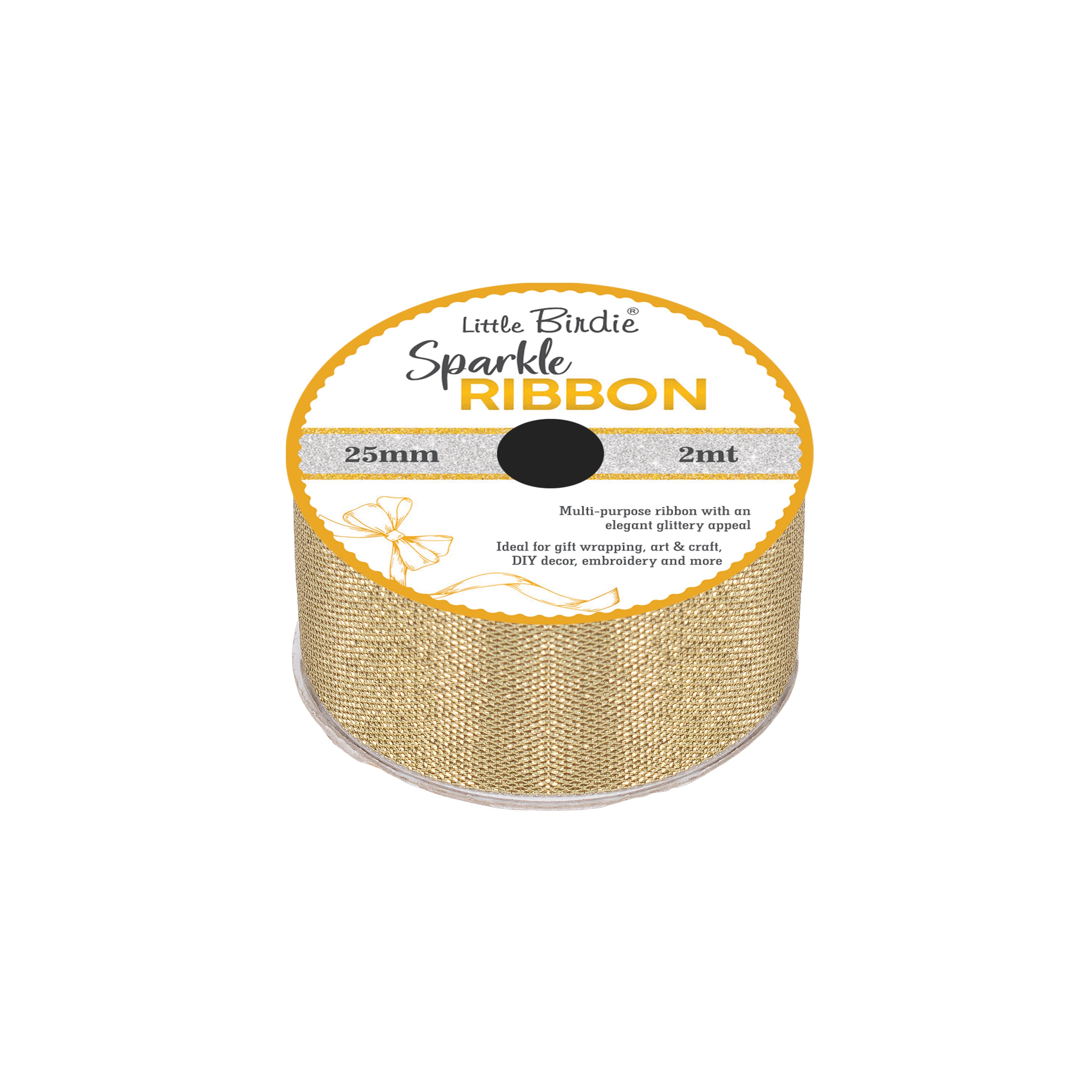 Sparkle Ribbon 25mm Light Gold 2mtr 1Roll
