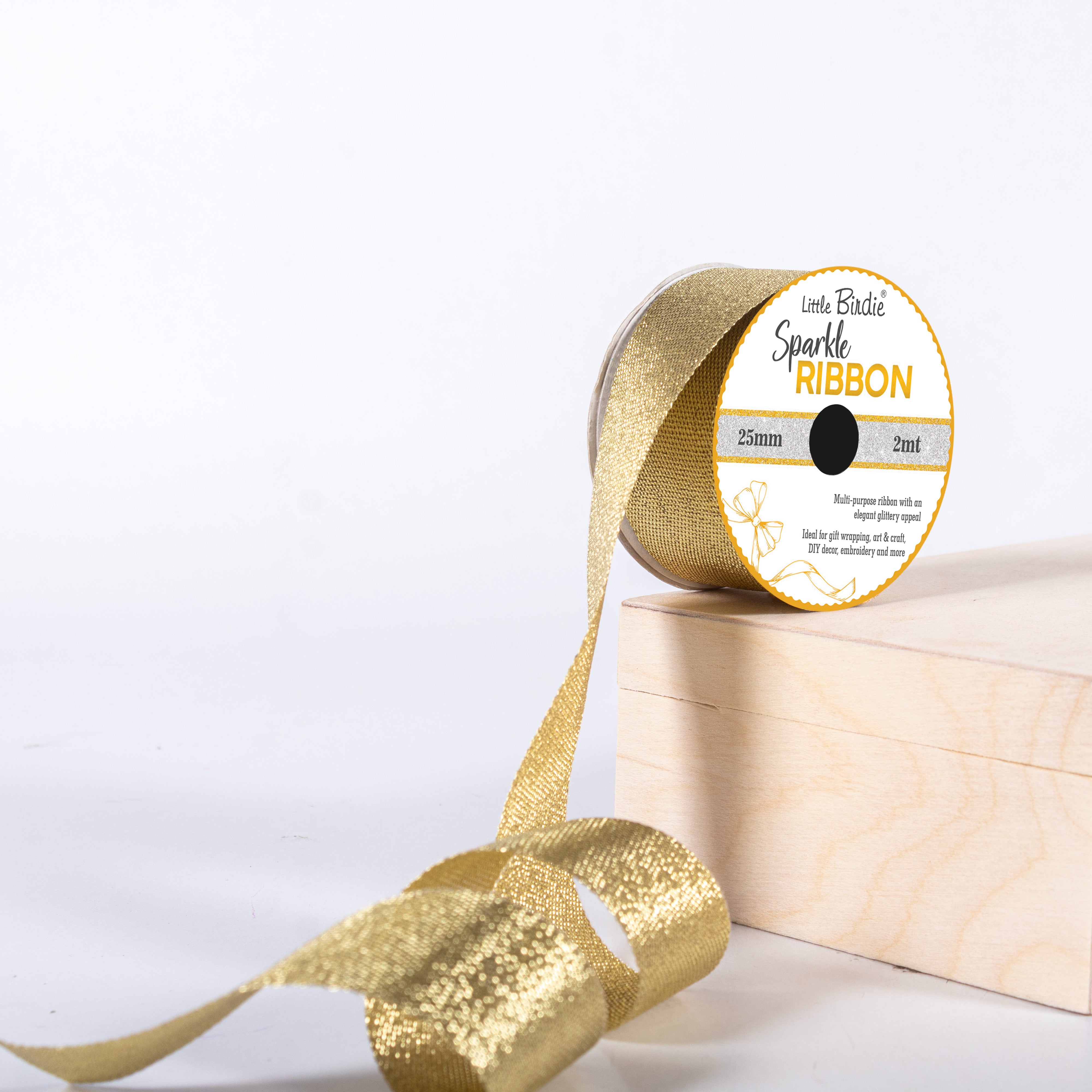Sparkle Ribbon 25mm Light Gold 2mtr 1Roll