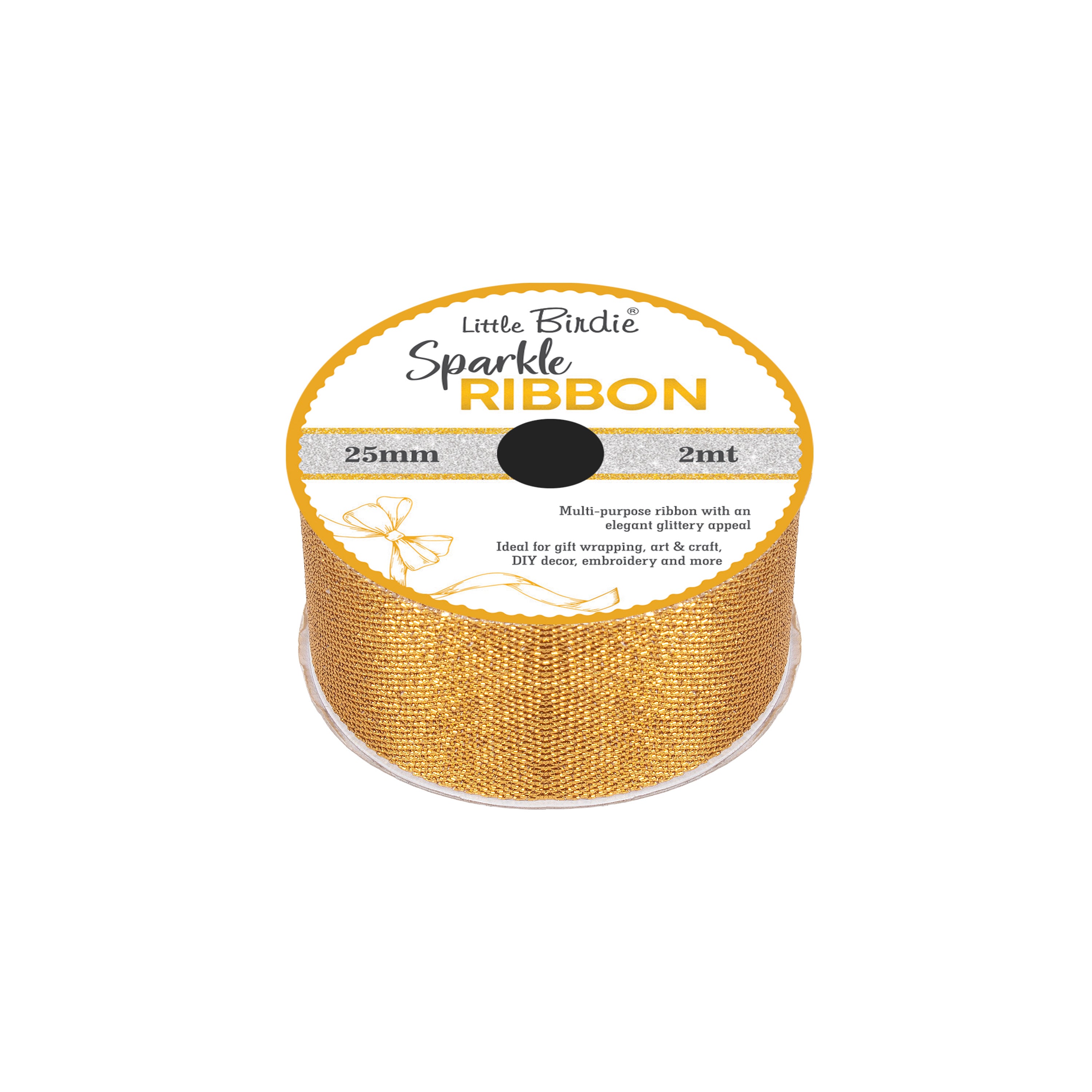 Sparkle Ribbon 25mm Gold 2mtr 1Roll
