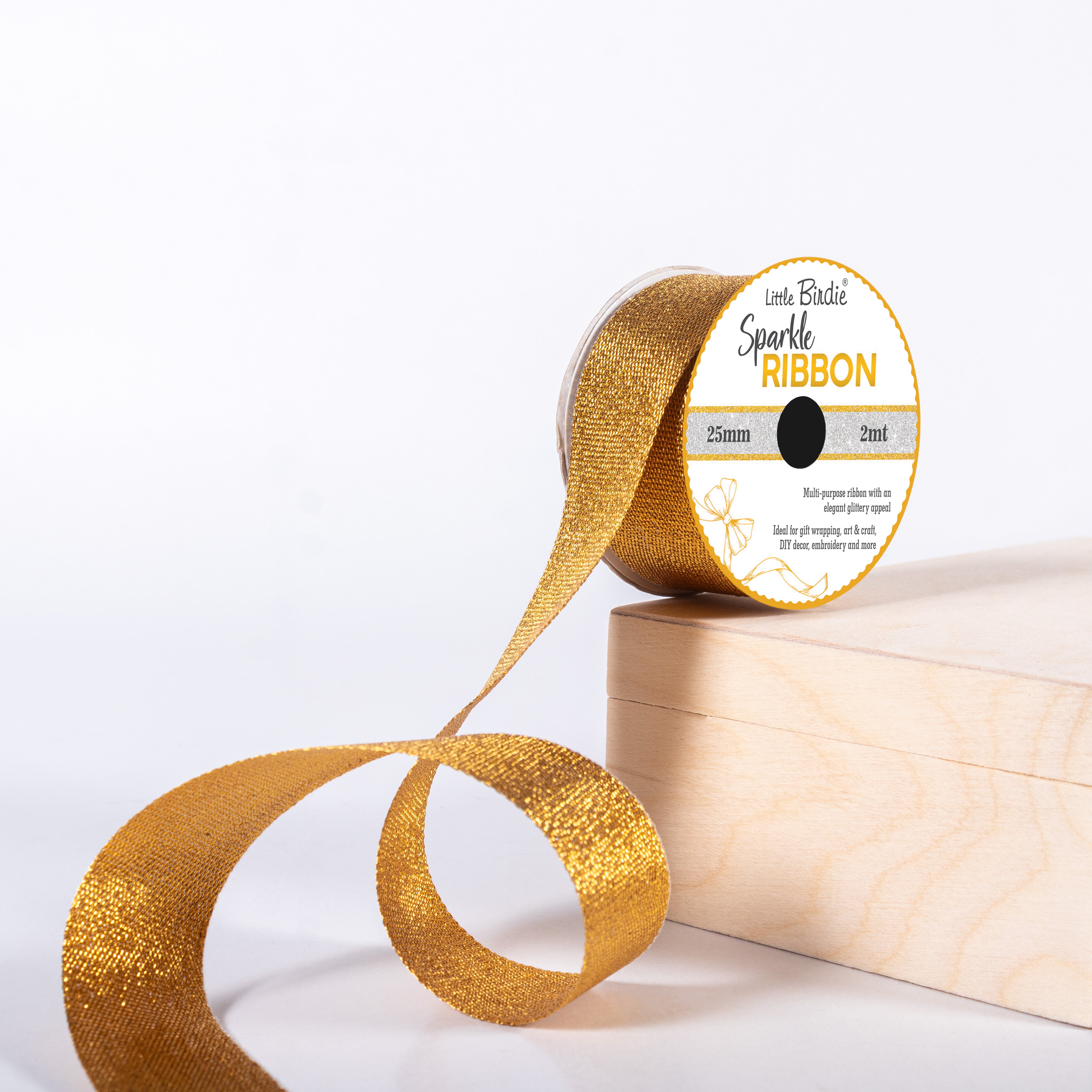 Sparkle Ribbon 25mm Gold 2mtr 1Roll