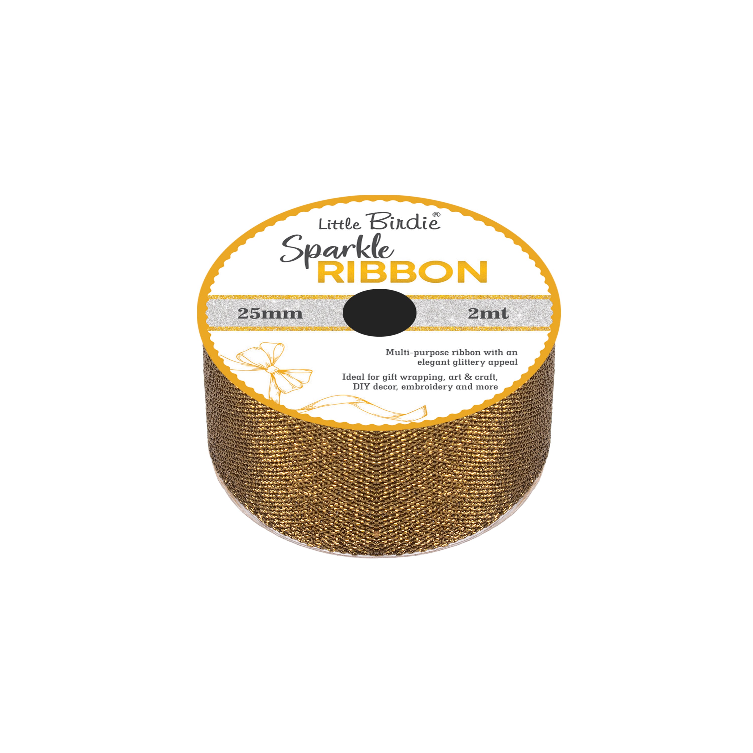Sparkle Ribbon 25mm Vintage Gold 2mtr 1Roll