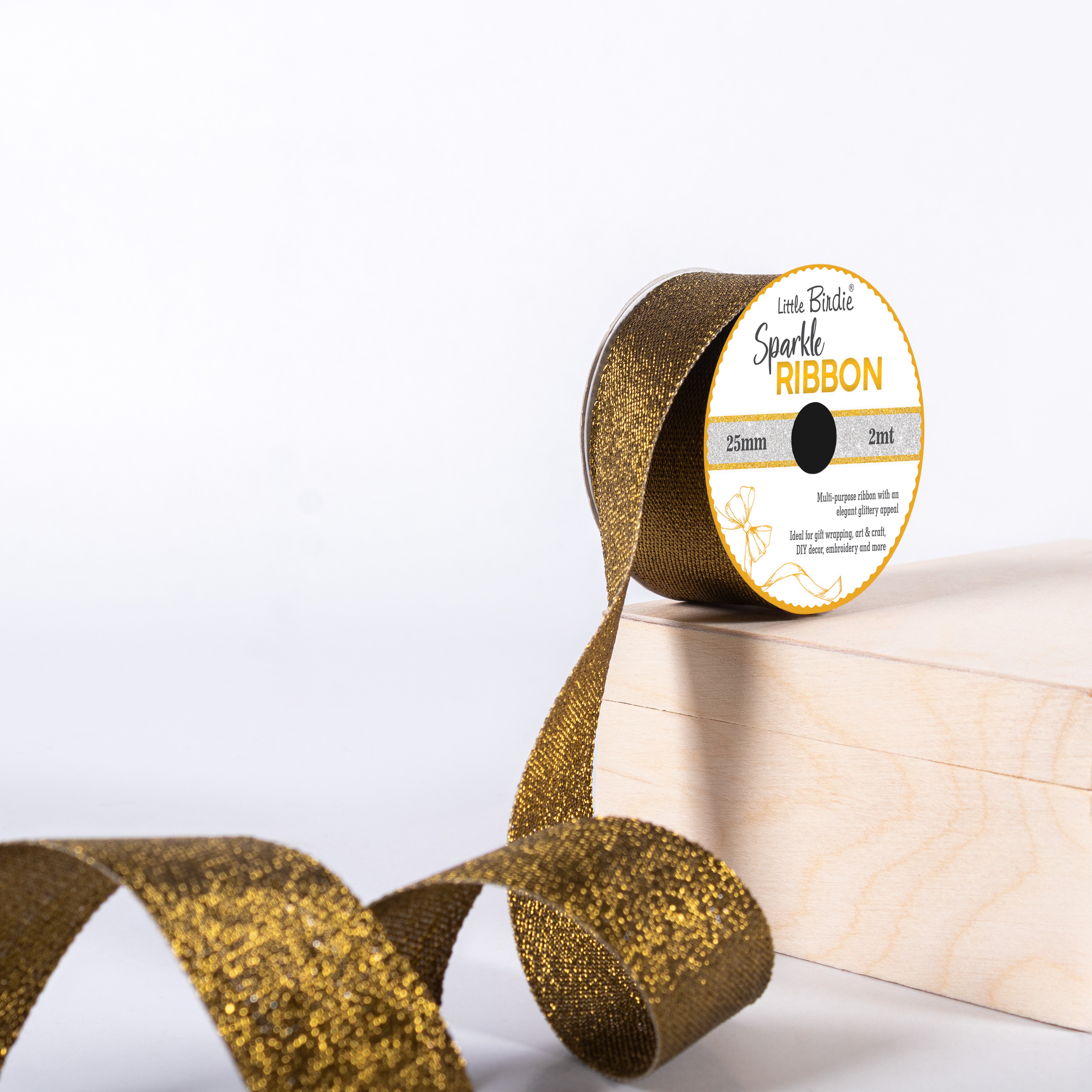 Sparkle Ribbon 25mm Vintage Gold 2mtr 1Roll