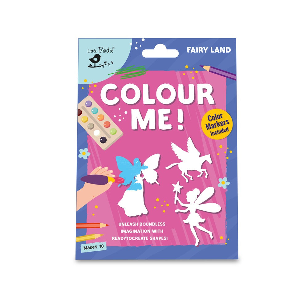 Colour Me Fairy Land Pre- Cut Shapes with 12 Colour Markers 10Pc Box