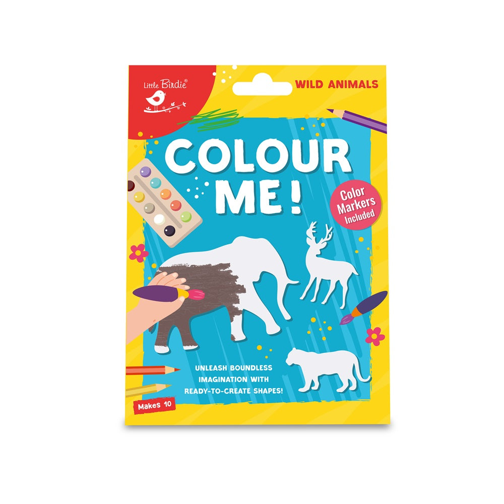 Colour Me Wild Animals Pre- Cut Shapes with 12 Colour Markers 10Pc Box