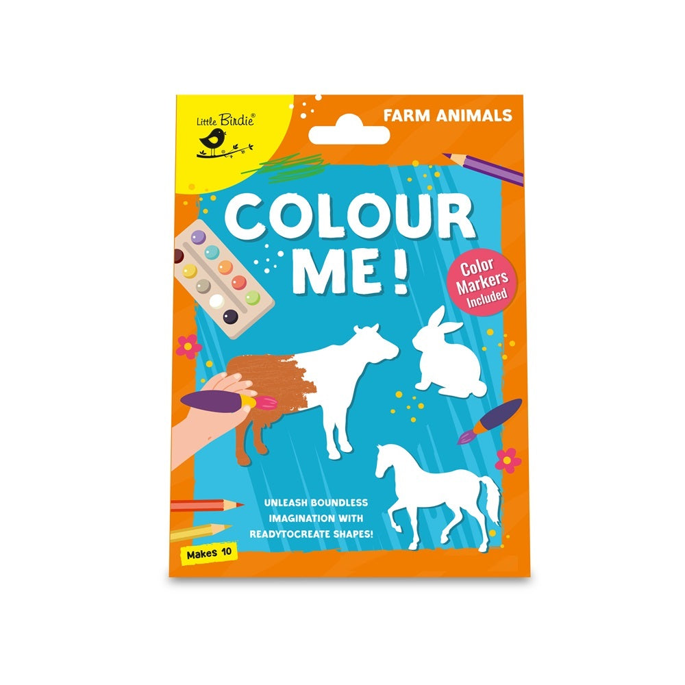 Colour Me Farm Animals Pre- Cut Shapes with 12 Colour Markers 10Pc Box