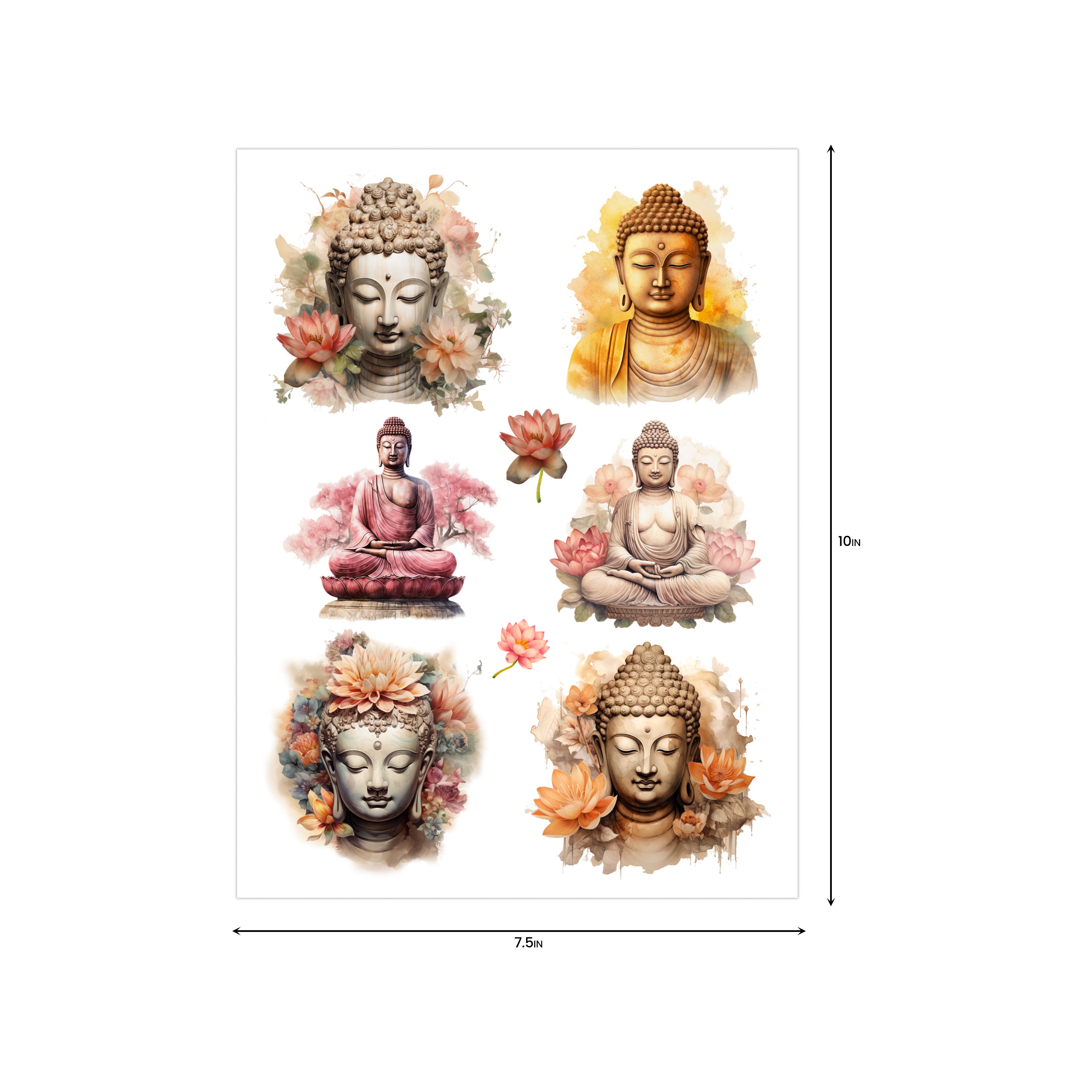 Deco Transfer Sheet Meditating Buddha 10inch X 7.5inch 1pc