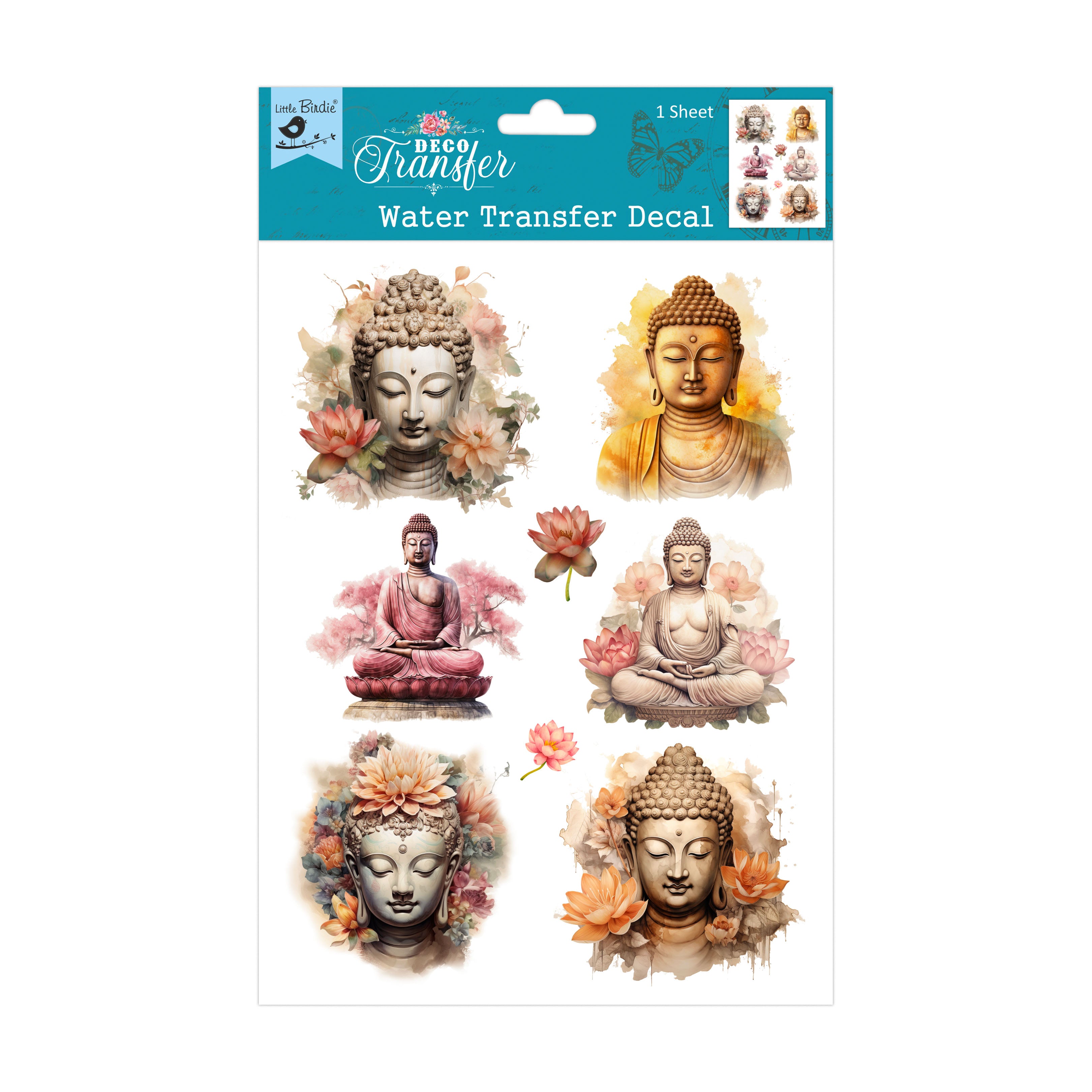 Deco Transfer Sheet Meditating Buddha 10inch X 7.5inch 1pc