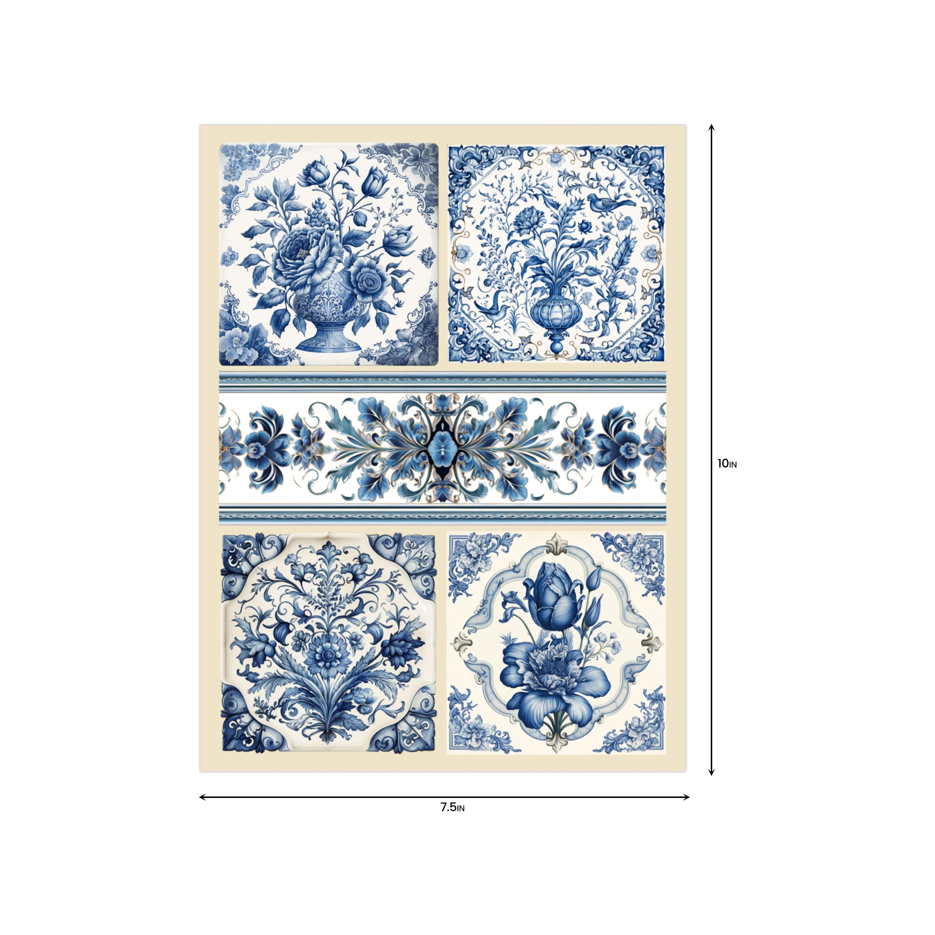 Deco Transfer Sheet Floral Delft Blue 10inch X 7.5inch 1pc