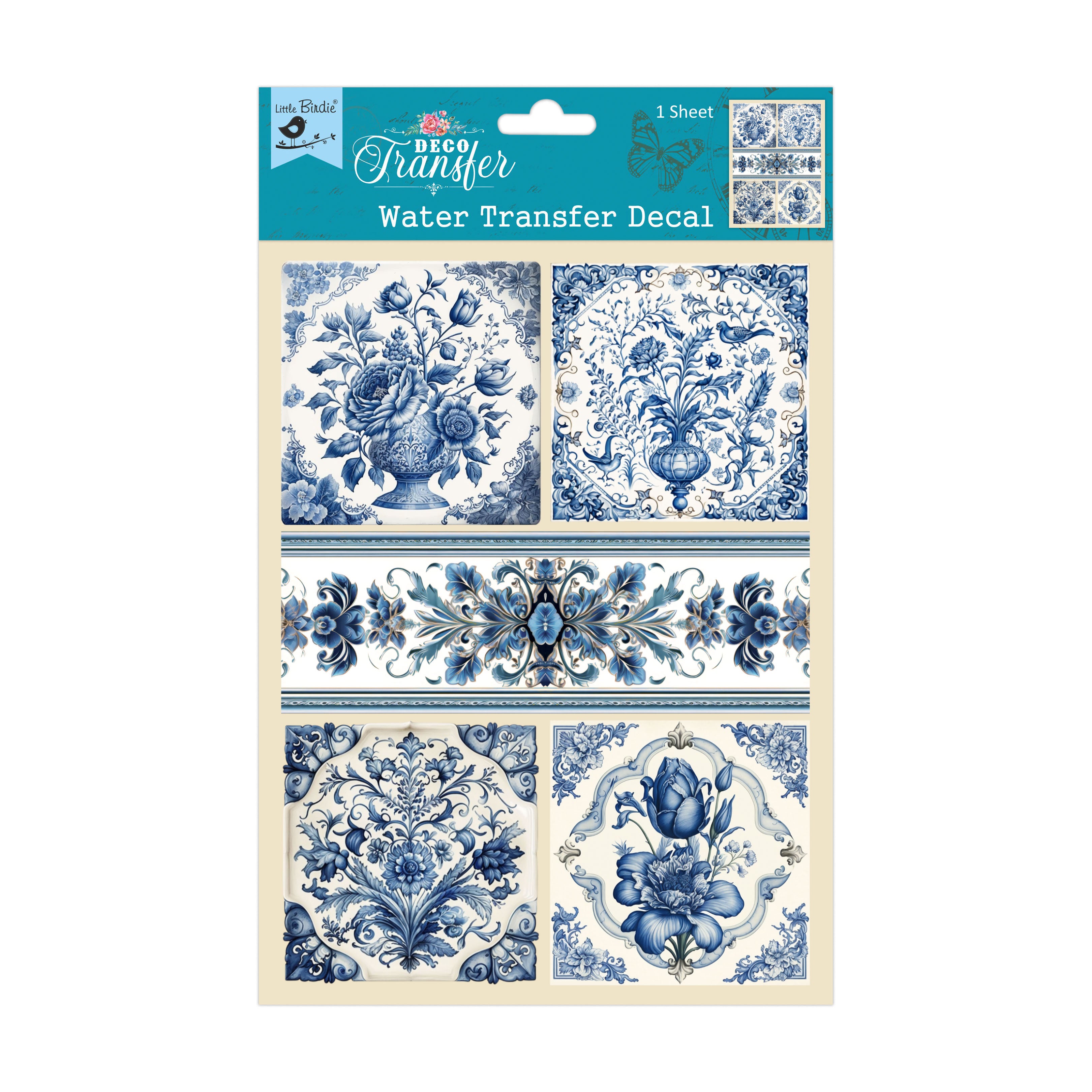 Deco Transfer Sheet Floral Delft Blue 10inch X 7.5inch 1pc
