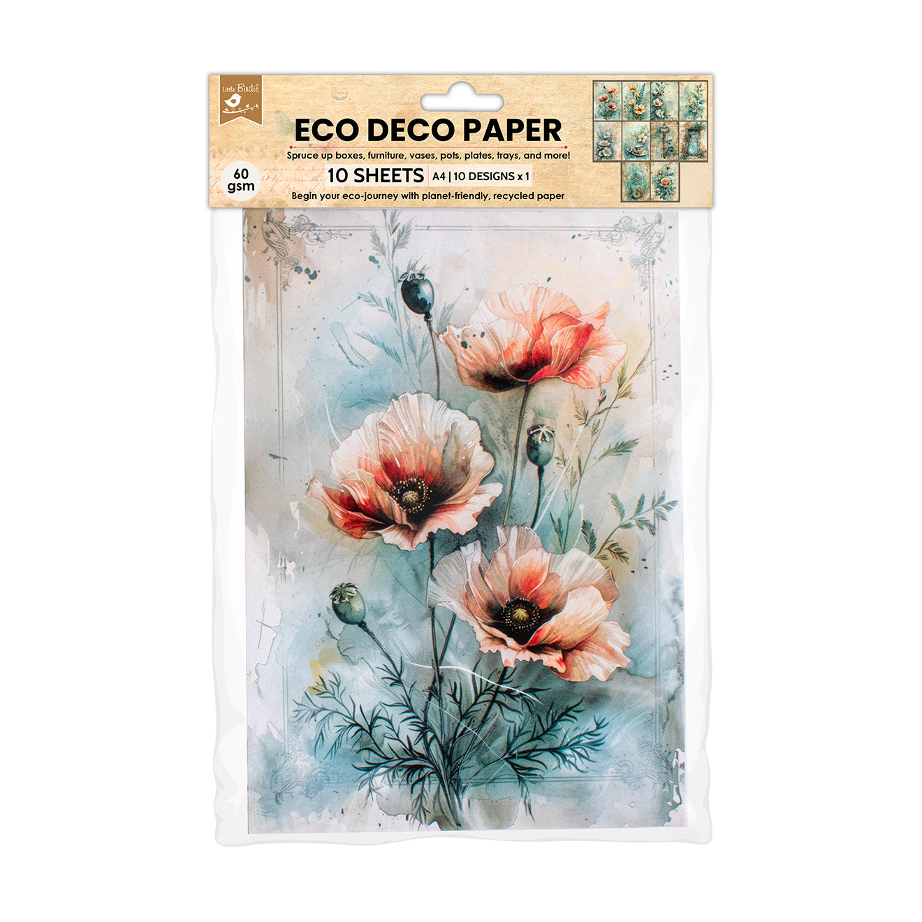 Eco Deco Paper Floral Fusion 10 Designs 60gsm A4 10 Sheets