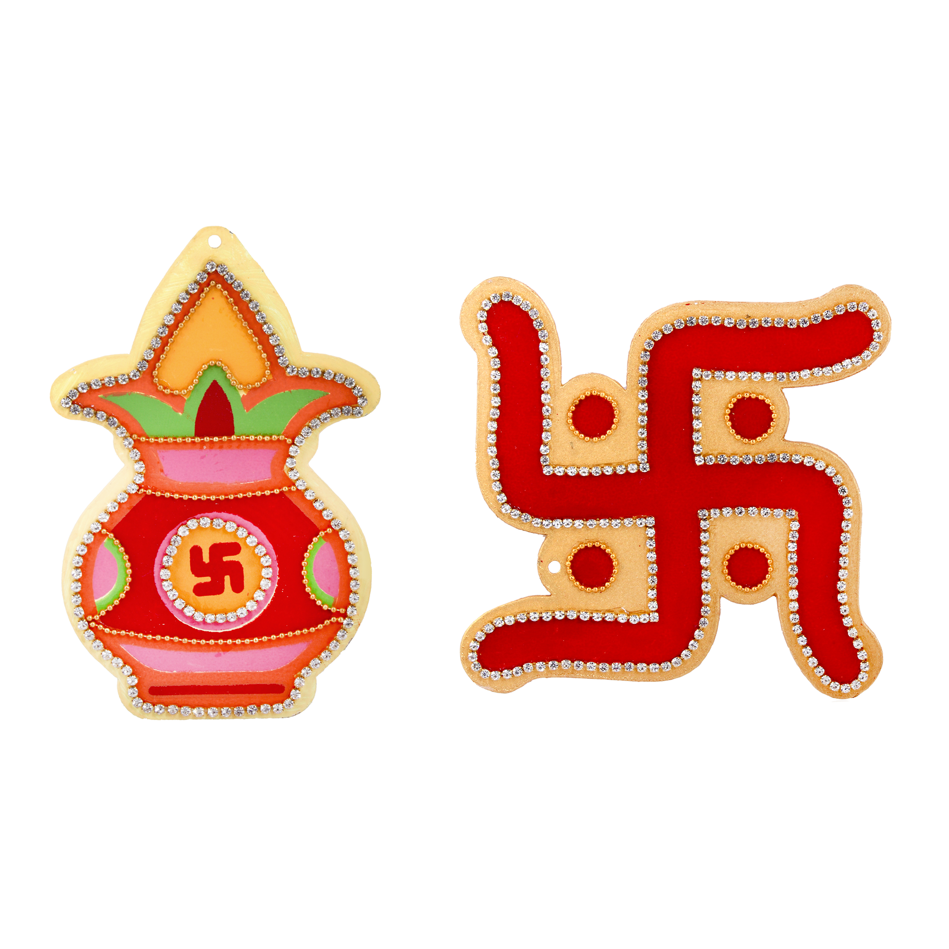 Mangal Kalash Approx 1pc & Ornate Stone Hanging D?cor Swastika 1pc