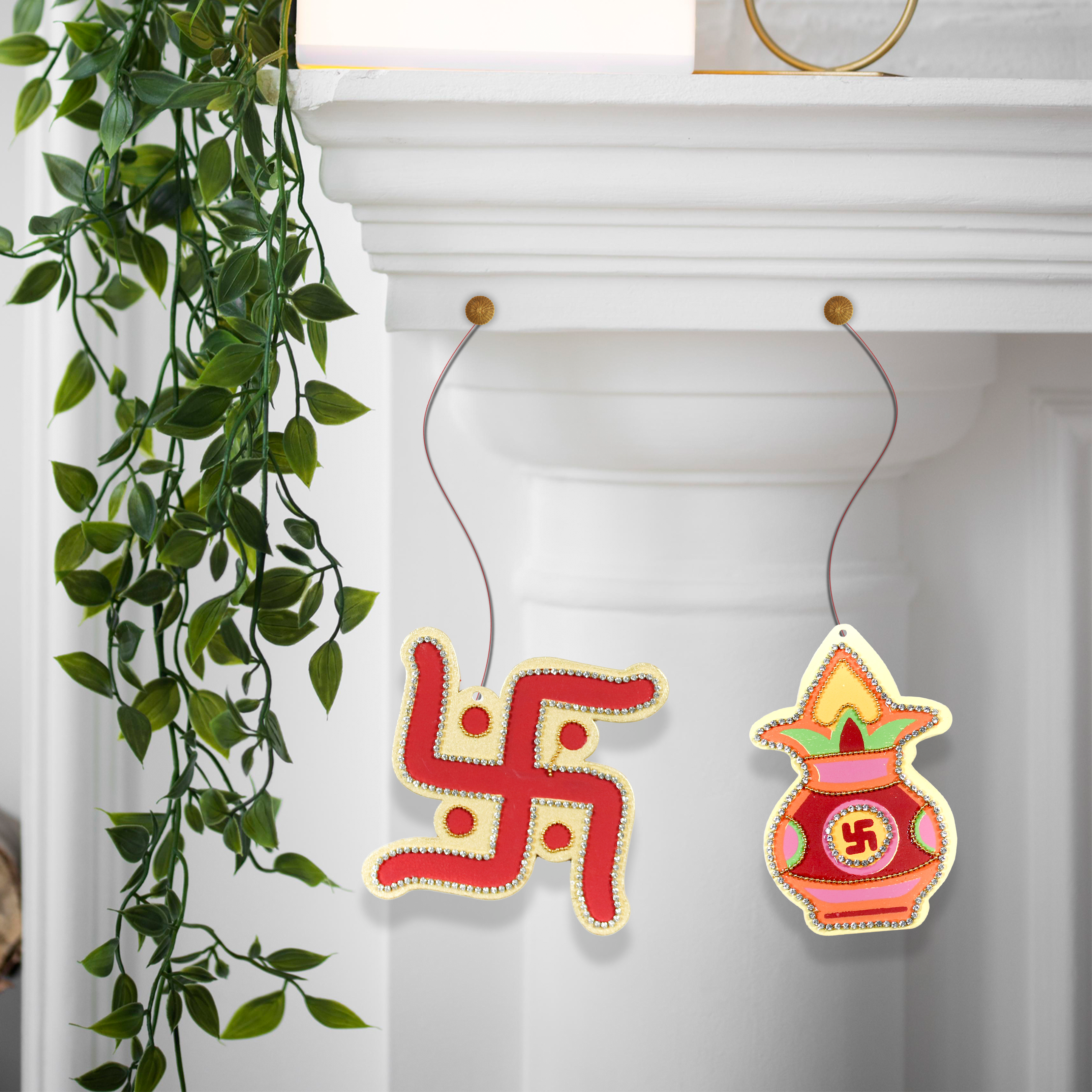 Mangal Kalash Approx 1pc & Ornate Stone Hanging D?cor Swastika 1pc