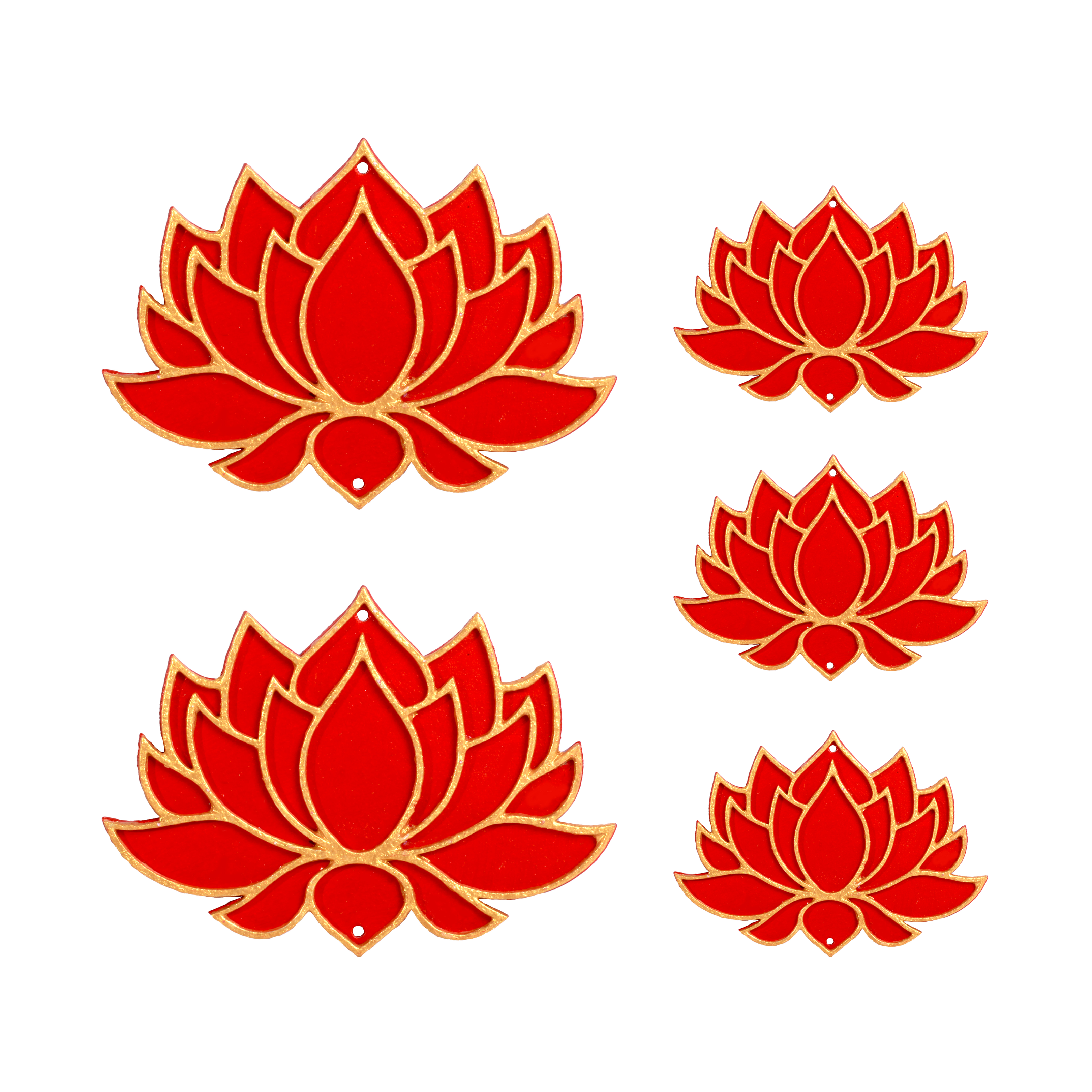 Lotus Hanging Decor Red & Gold - 2pc (4 X 3inch 2mm & 5 X 3.5inch 2mm)