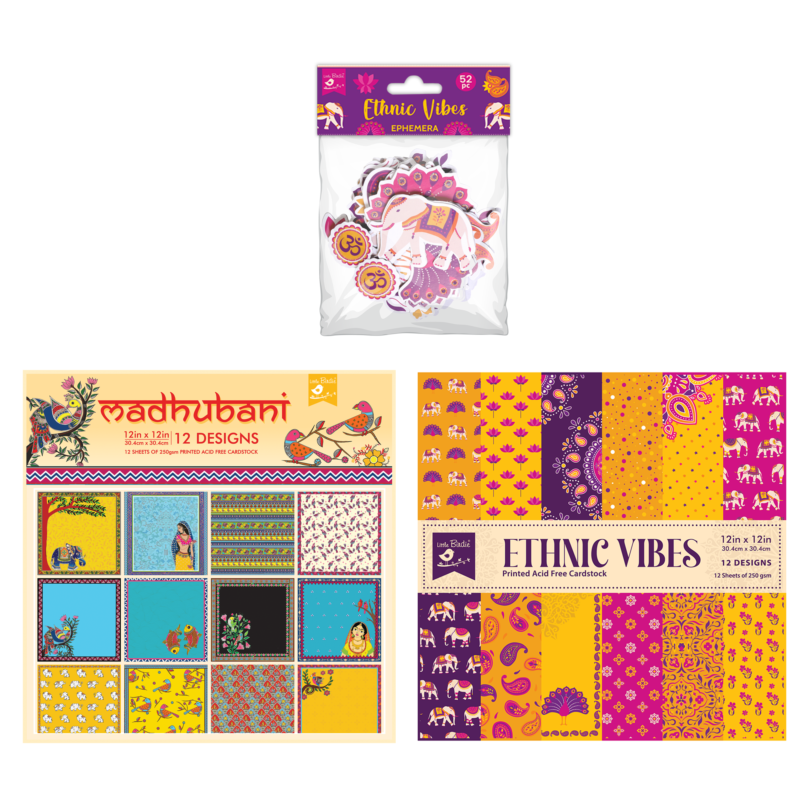 Paper Pack Ethnic Vibes 1Pc, Madhubani 1Pc 12 X 12inch 250gsm 12Sheet