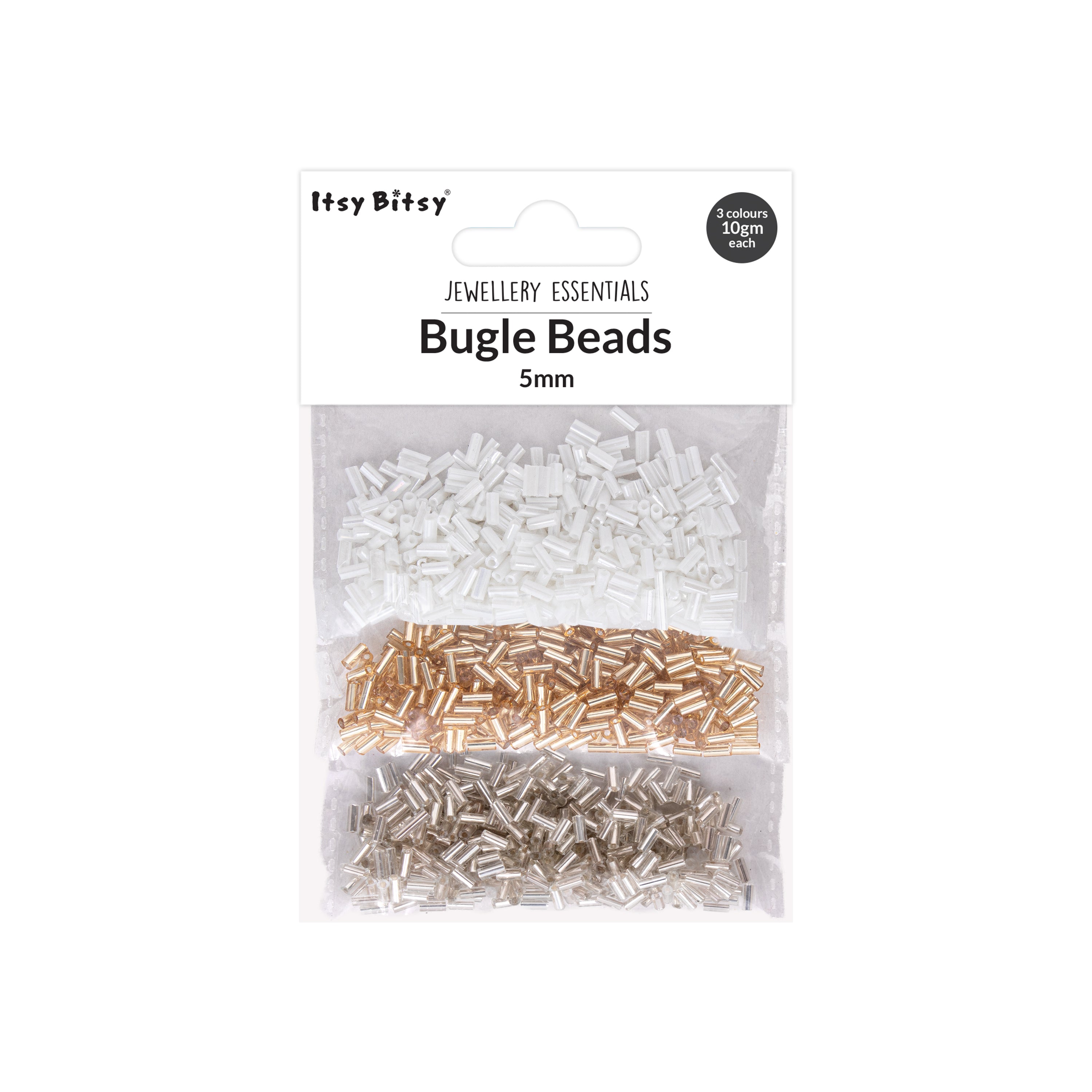 Buggle Beads (White Silver & Gold) 3mm 3 layer Each 10grm