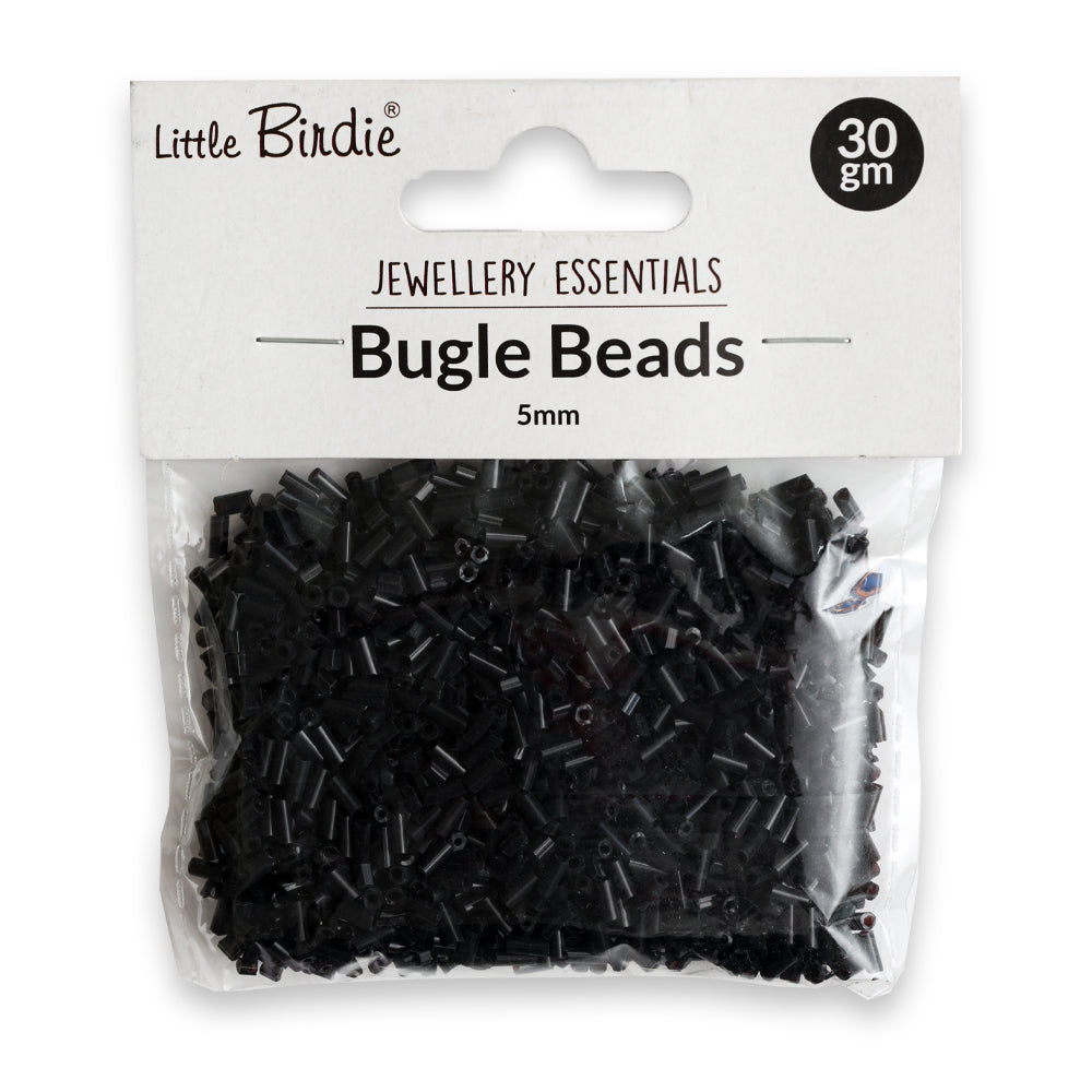 Bugle Beads Charcoal black 5mm 30g
