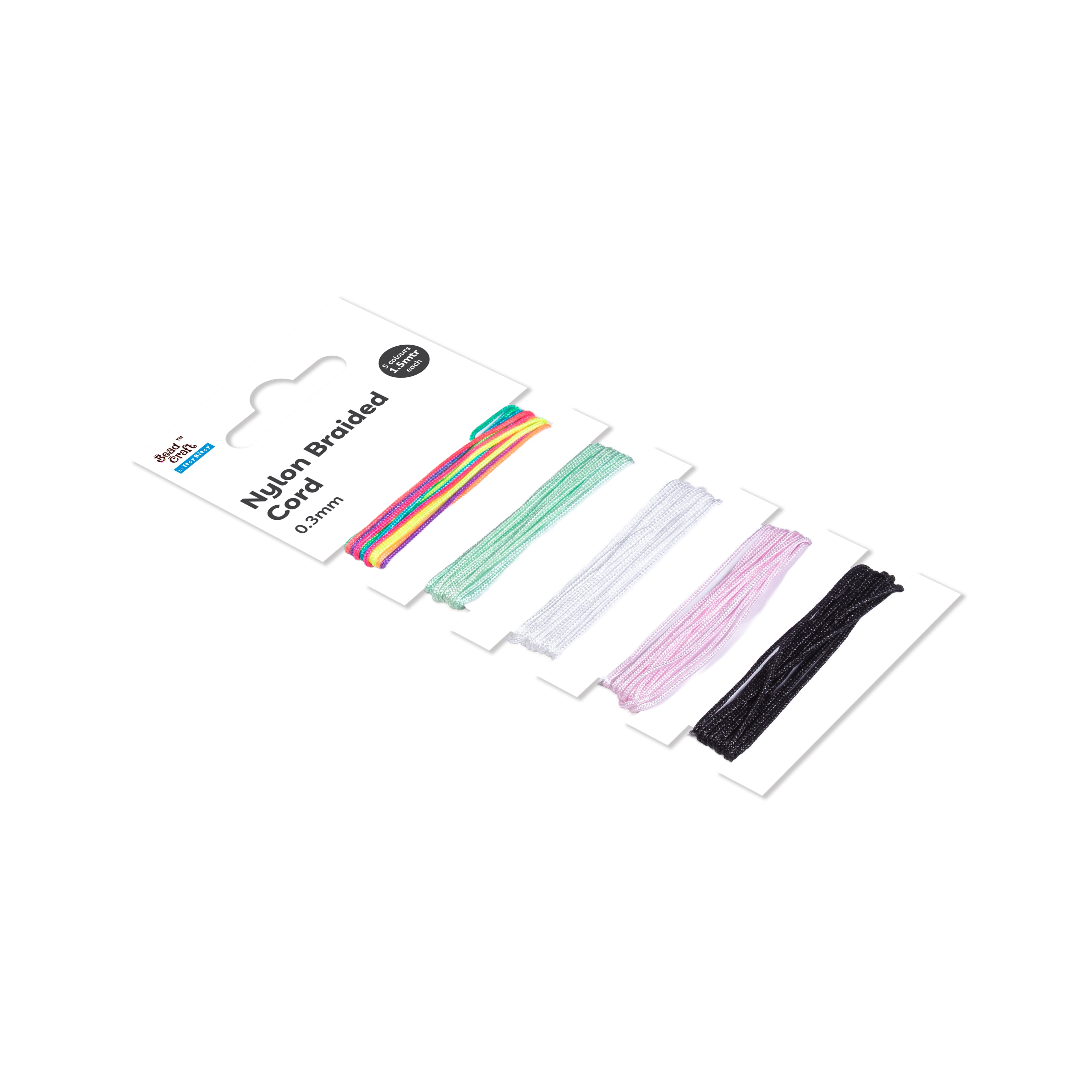 Nylon braided cord 0.3mm 1.5mtr each x 5 colours