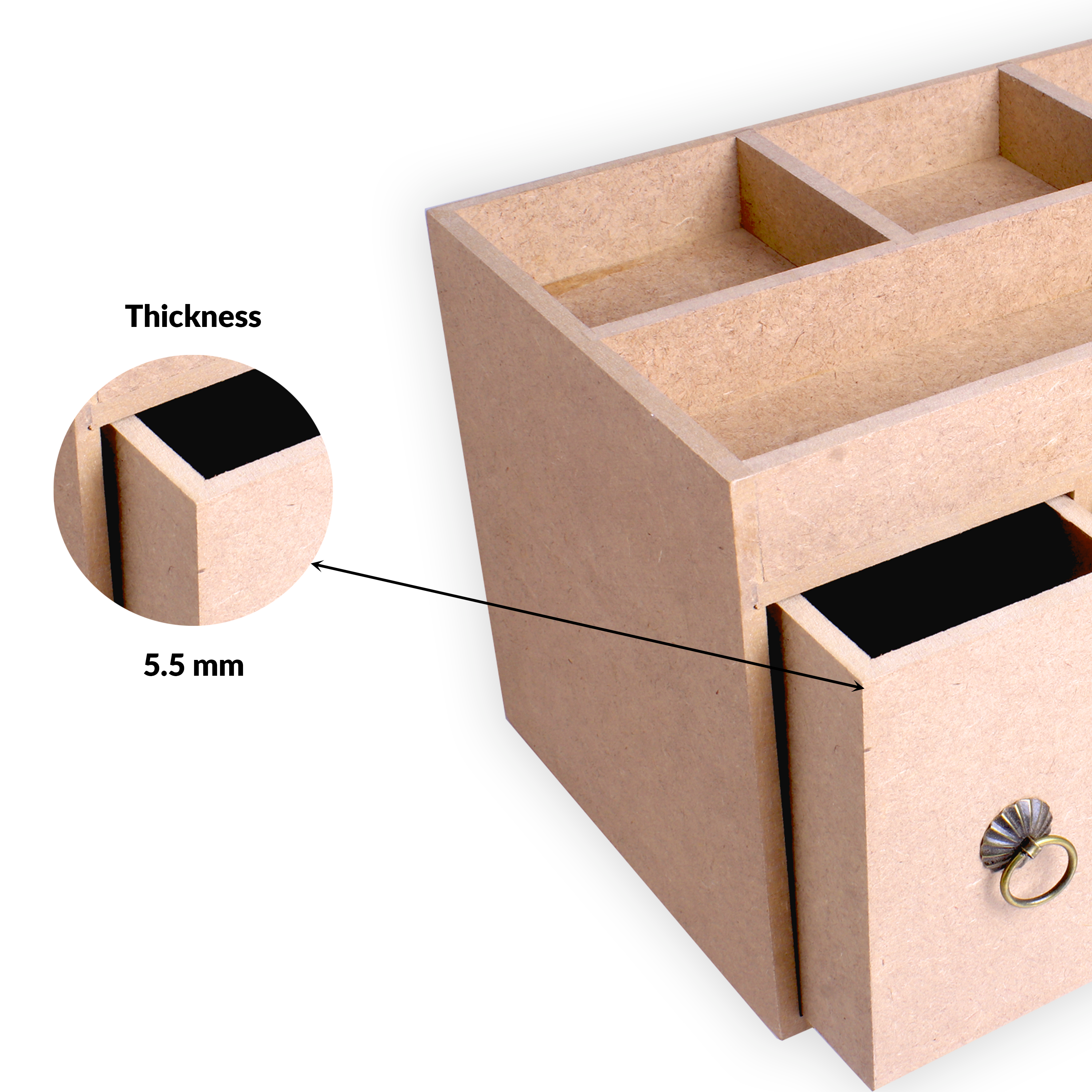 MDF Table Organizer With Drawers Approx L33 X W15.2 X D15.2cm 5.5mm Thick 1pc