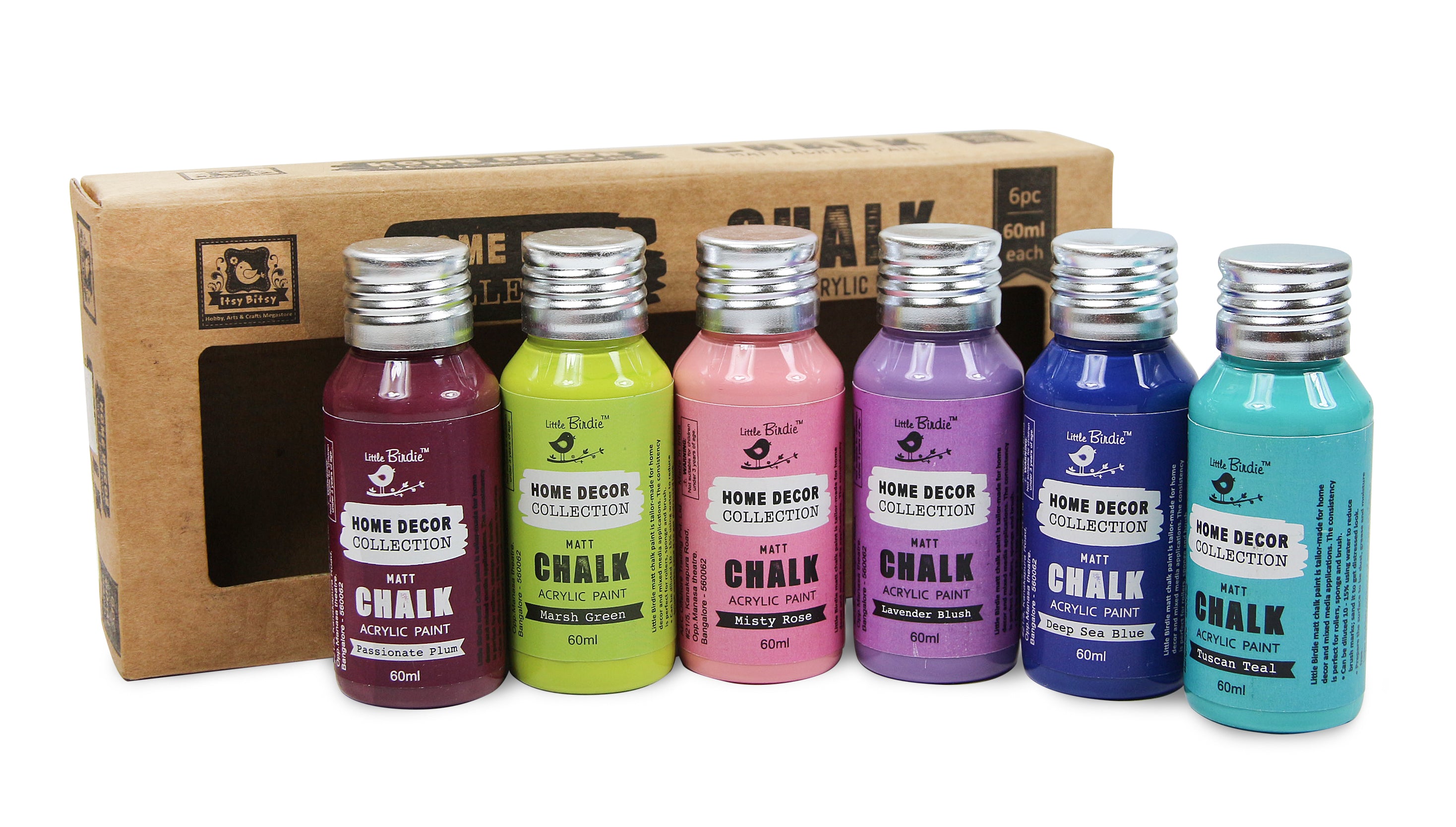 Home Decor Chalk Paint Kit 6Pcs X 60ml - Brights