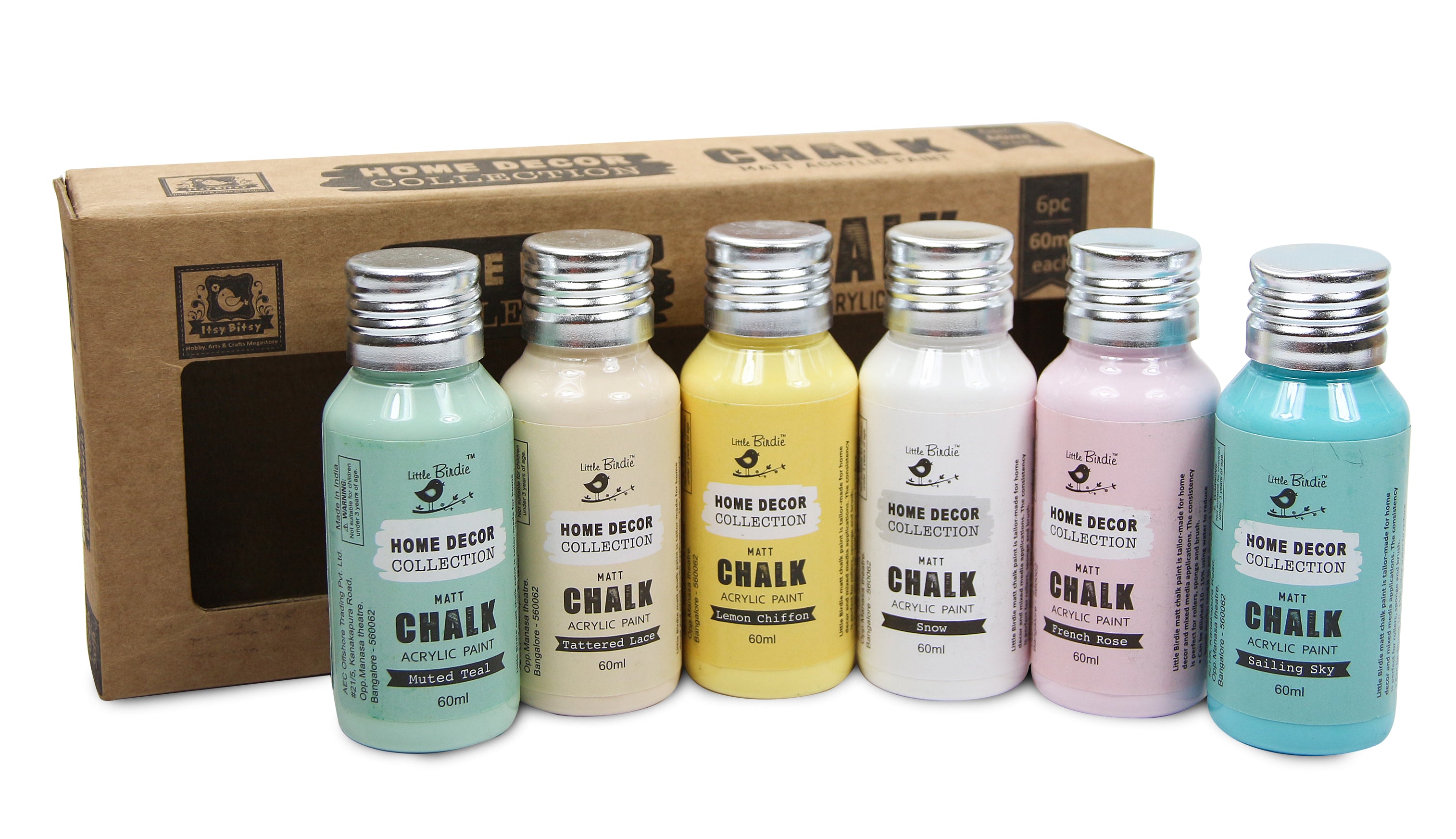 Home Decor Chalk Paint Kit 6Pcs X 60ml - Pastels