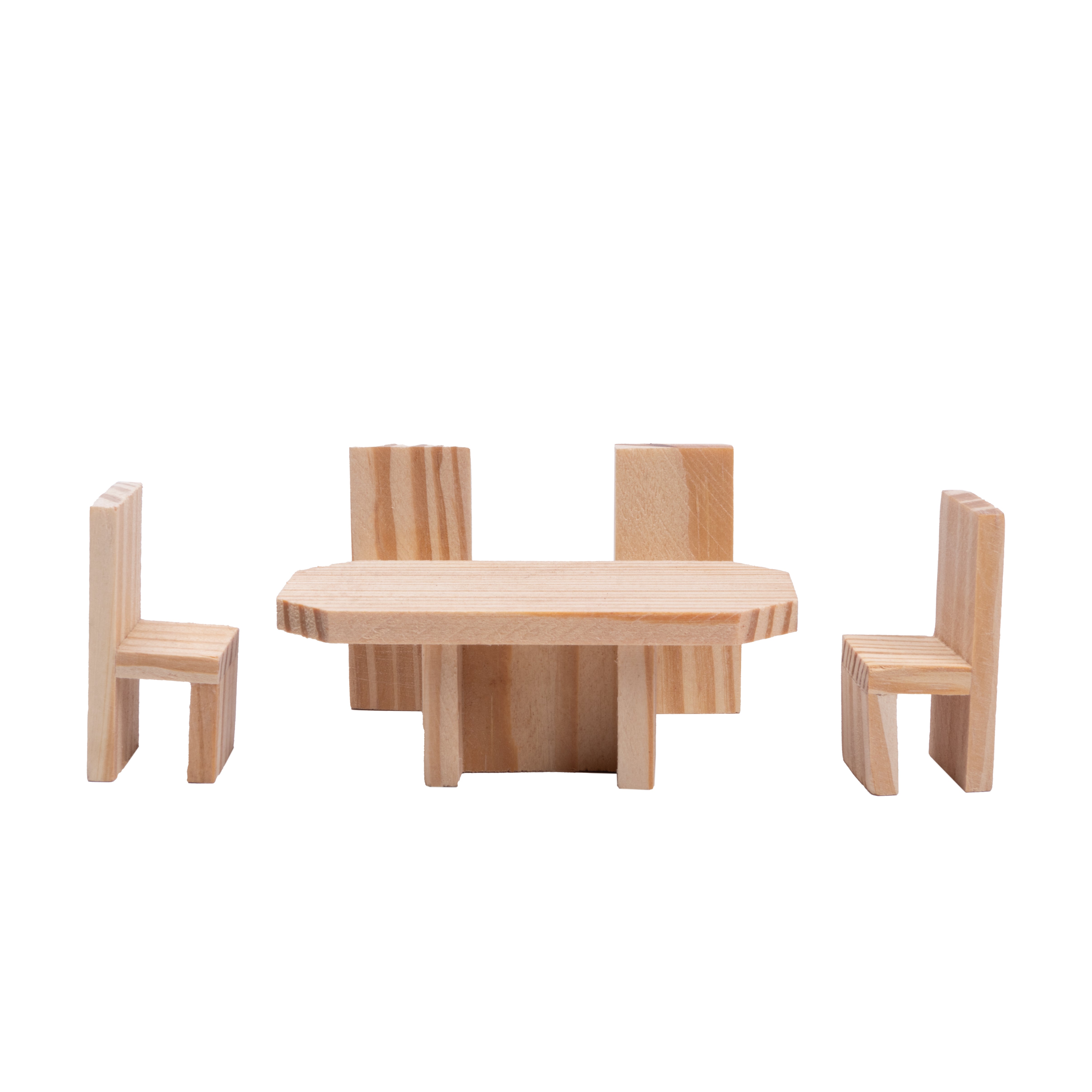 Wooden Miniature Octagonal Table With 4 Chair Approx L3.7inchx W2inch x H1.41inch & L0.98inch x W1.06inch x H2inch 1pc